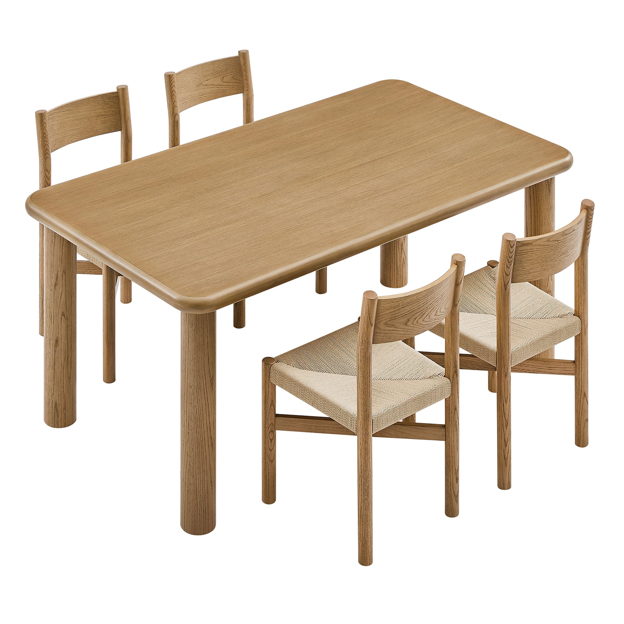 Alvia 5-Piece Oak Wood Dining Table and Chairs Set by Modway