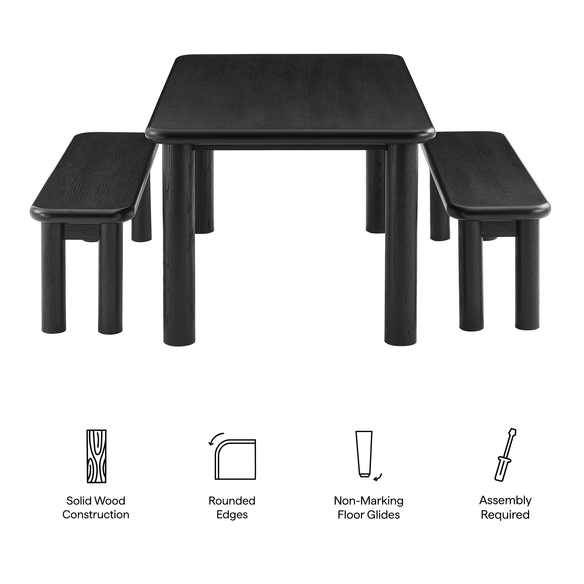 Alvia 3-Piece Oak Wood Dining Table and Benches Set by Modway