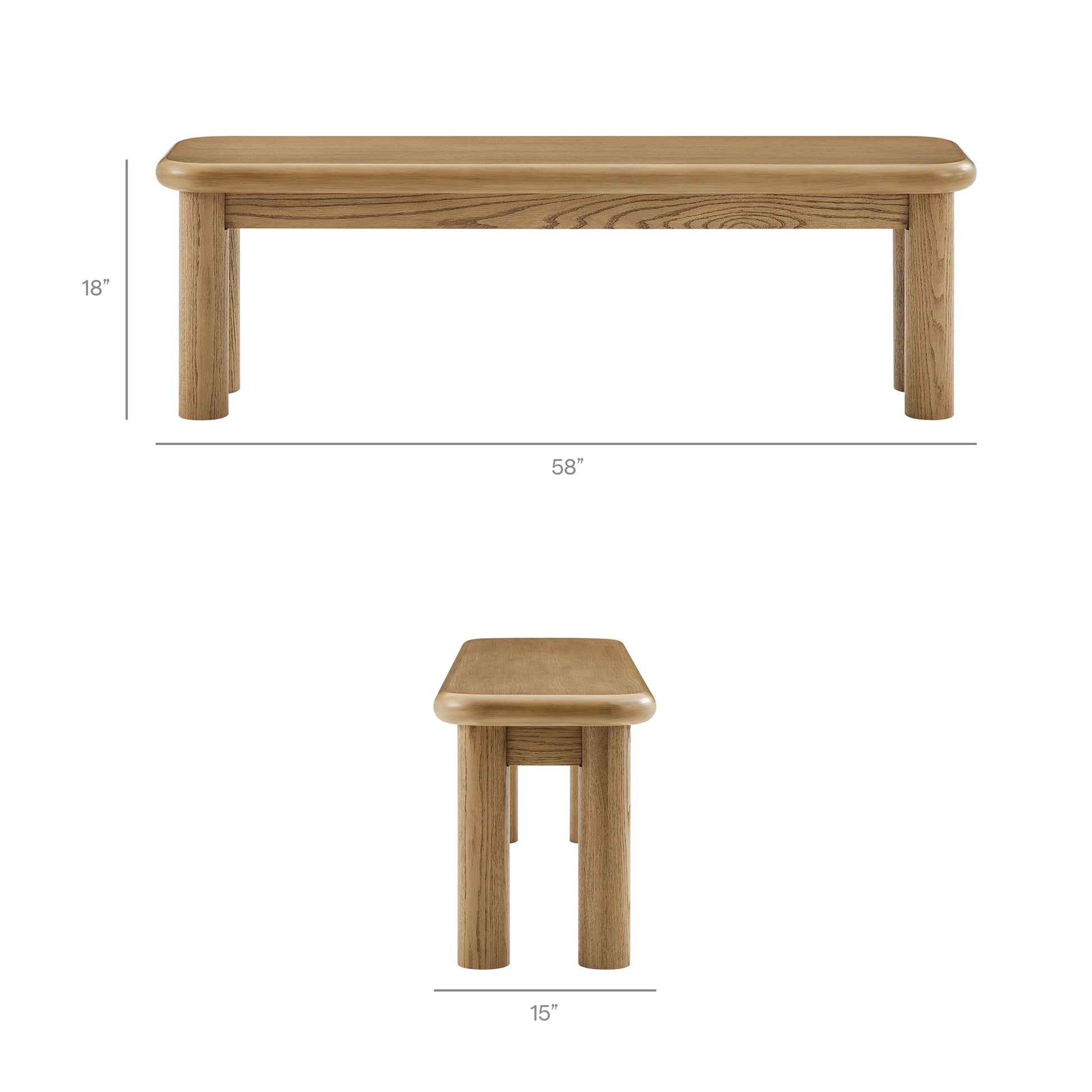 Alvia 3-Piece Oak Wood Dining Table and Benches Set by Modway