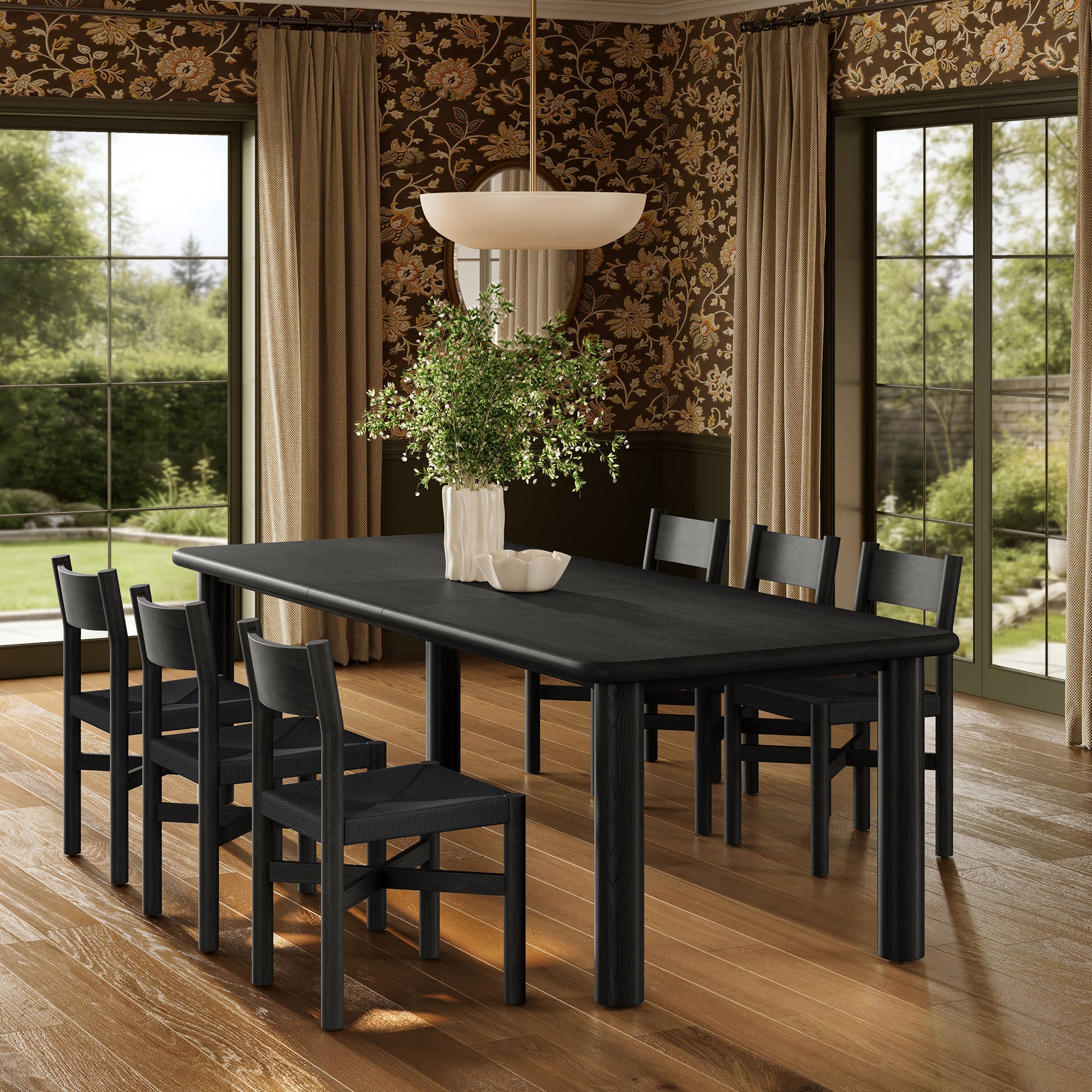 Alvia 7-Piece Oak Wood Extendable Dining Table and Chairs Set by Modway