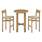 Alvia 3-Piece Round Oak Wood Bar Table With Bar Stools Set by Modway