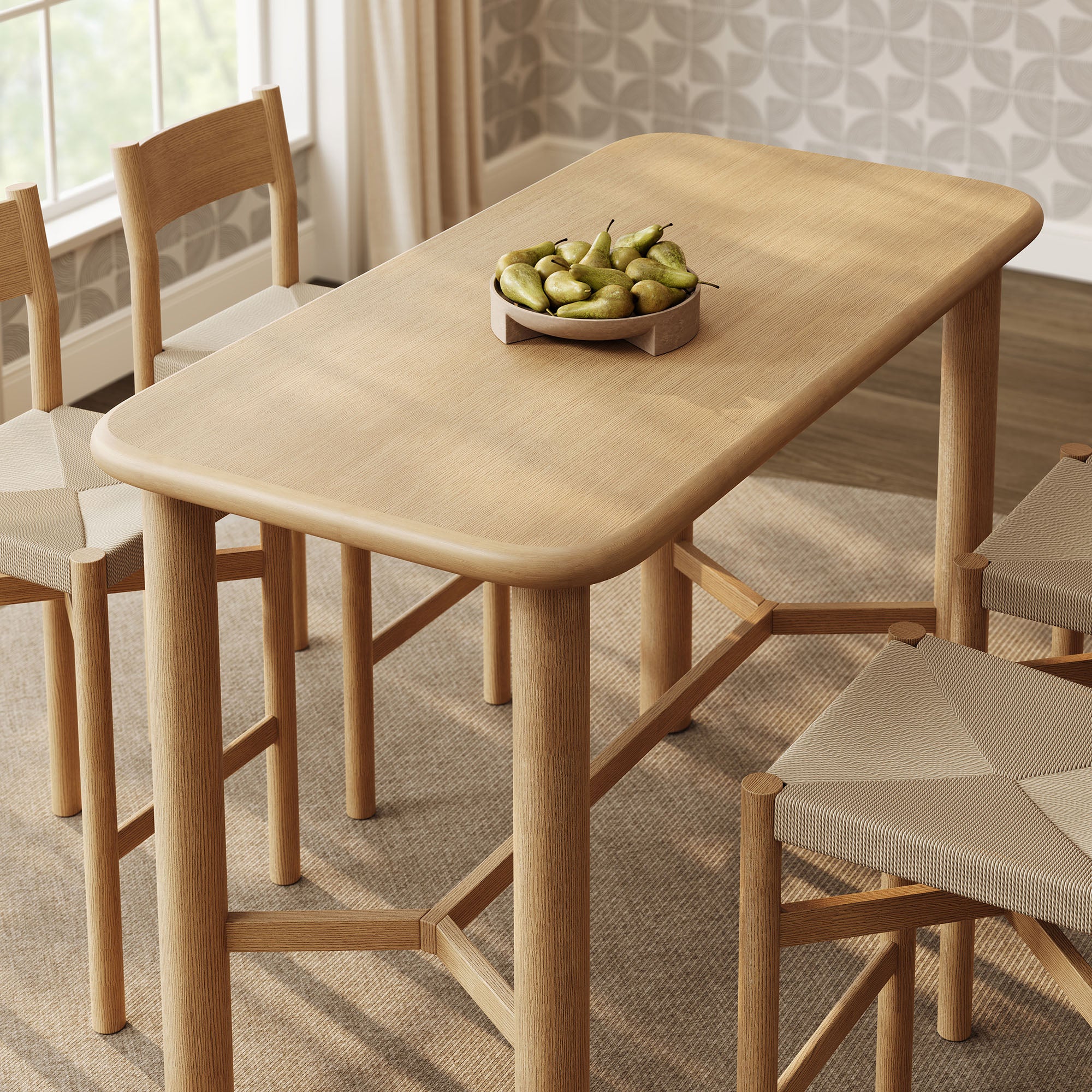 Alvia 5-Piece Rectangular Oak Wood Bar Table With Bar Stools Set by Modway