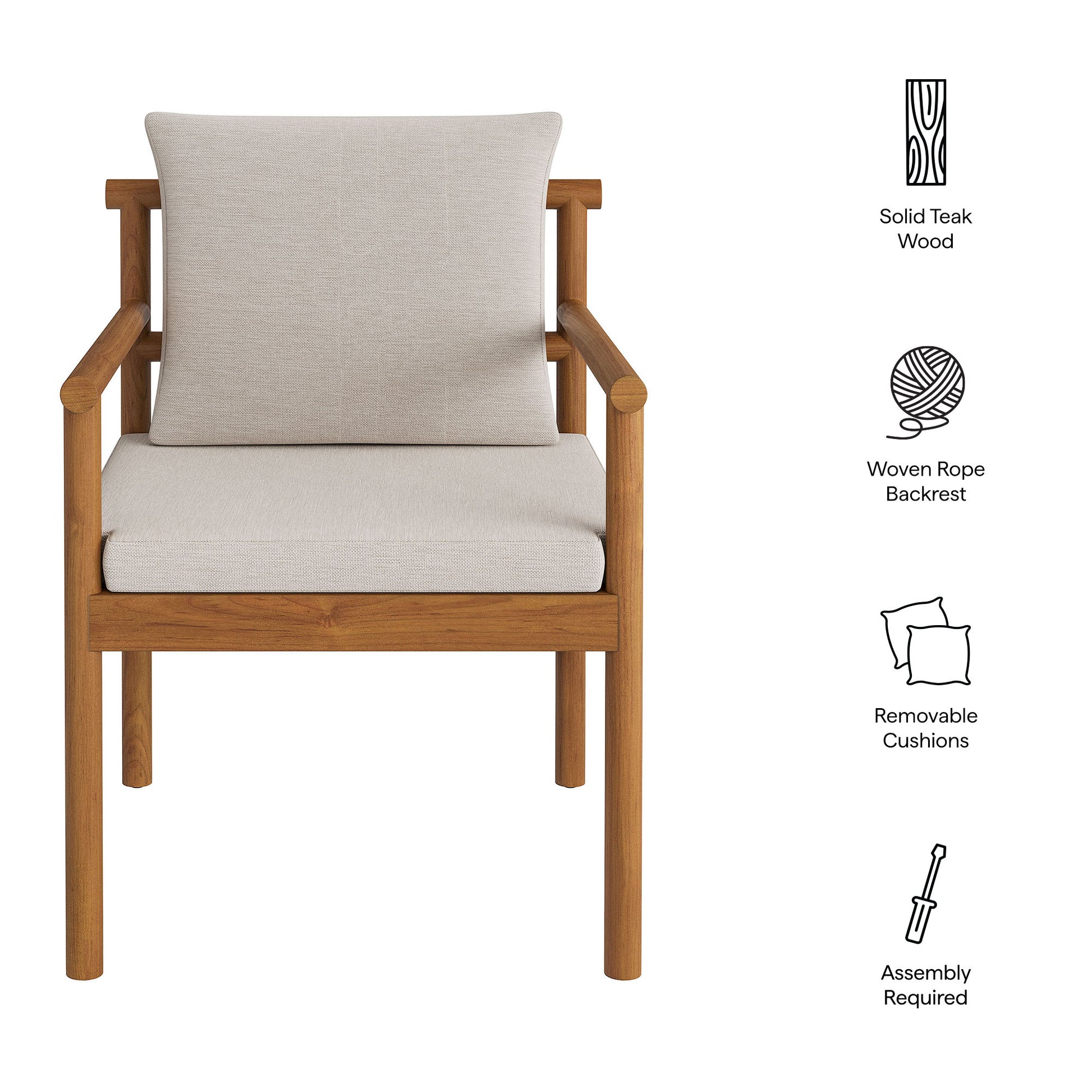 Eleni Outdoor Patio Teak Wood Rope Dining Chair - Weathered Gray Flint