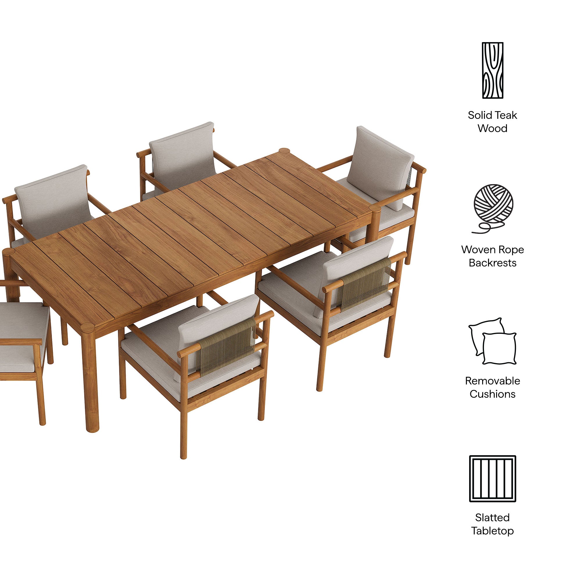 Eleni 7 Piece Outdoor Patio Teak Wood Dining Set - Weathered Gray Flint