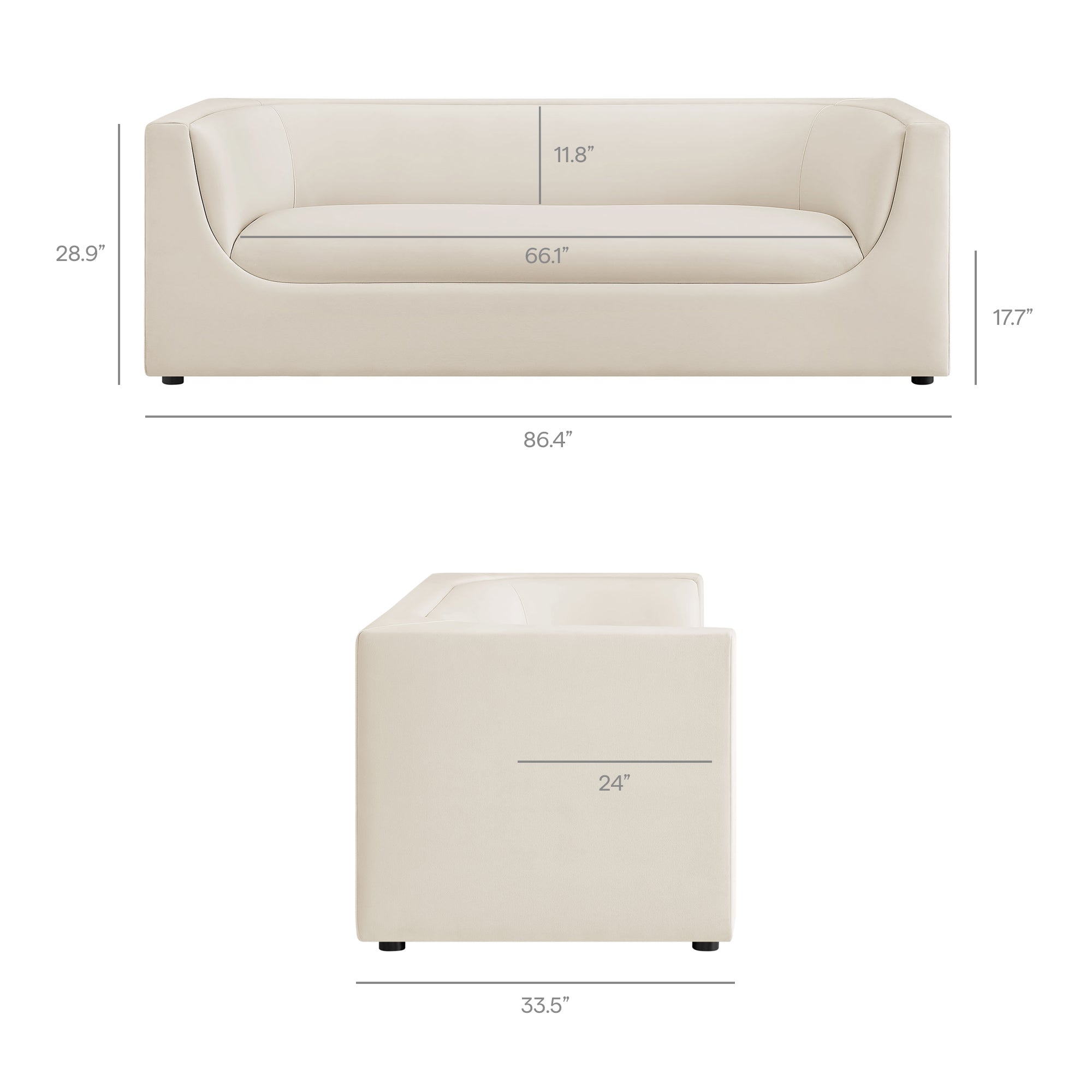Hilda 86" Curved Back Performance Velvet Sofa - Mulberry