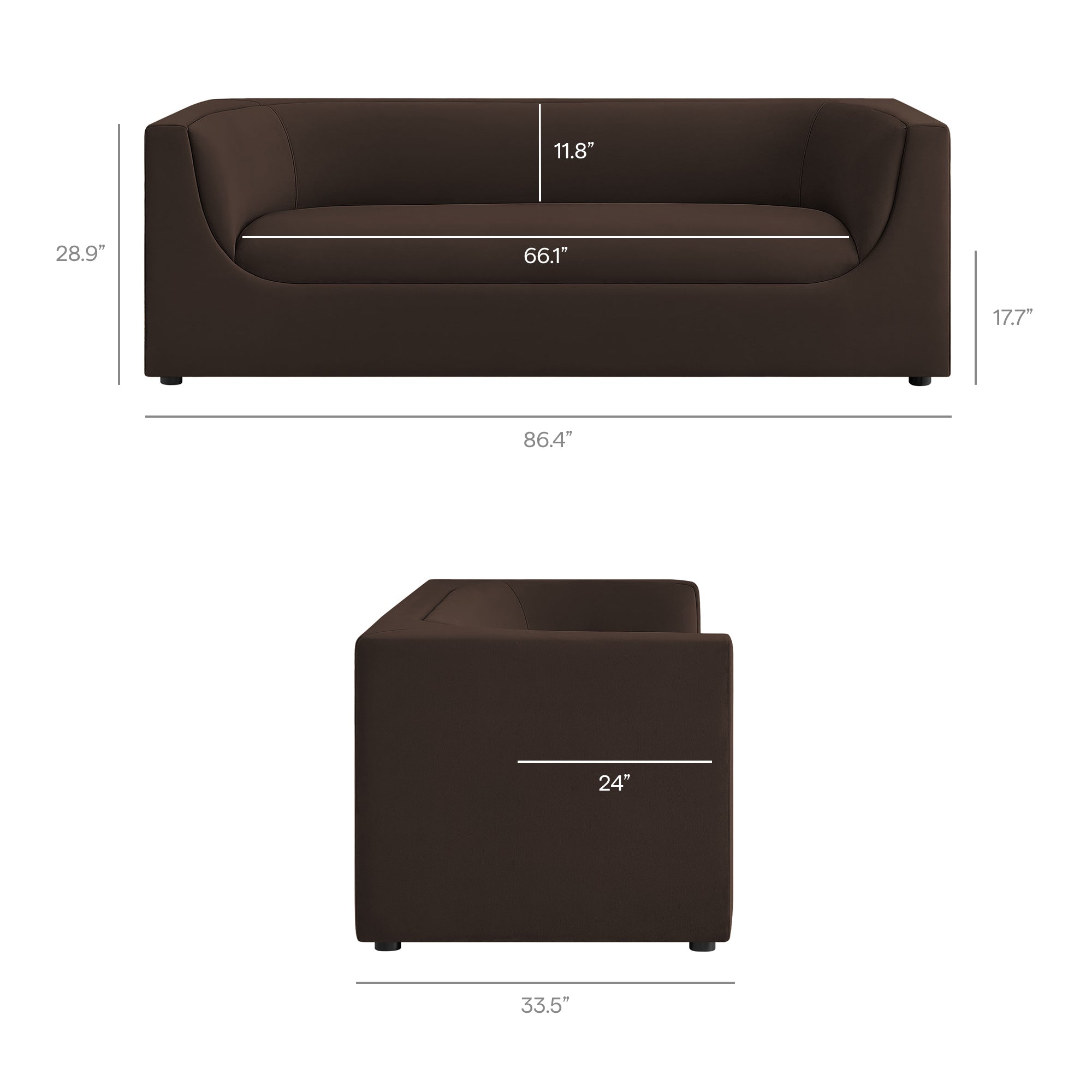 Hilda 86" Curved Back Performance Velvet Sofa