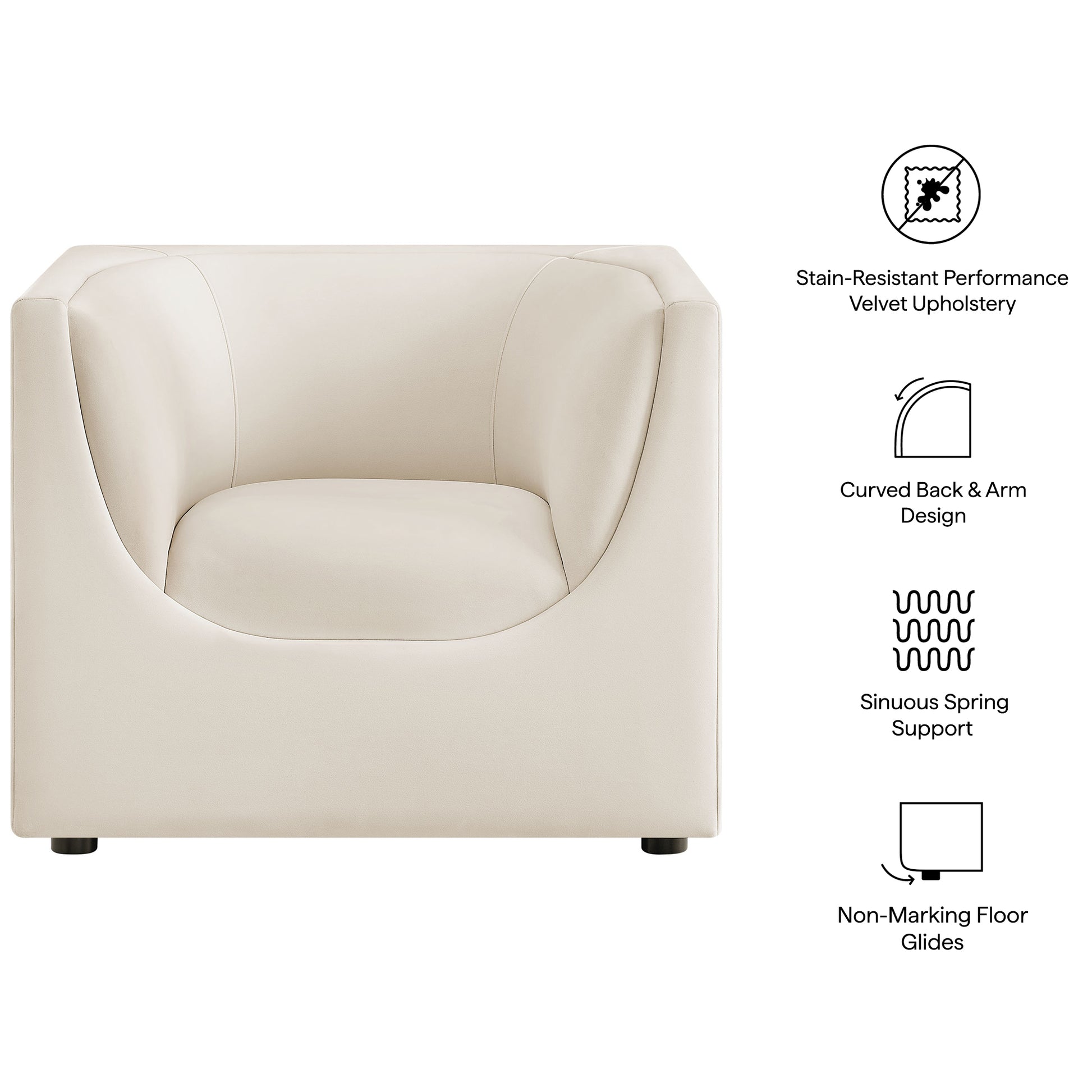 Hilda Curved Back Performance Velvet Armchair - Chocolate Brown