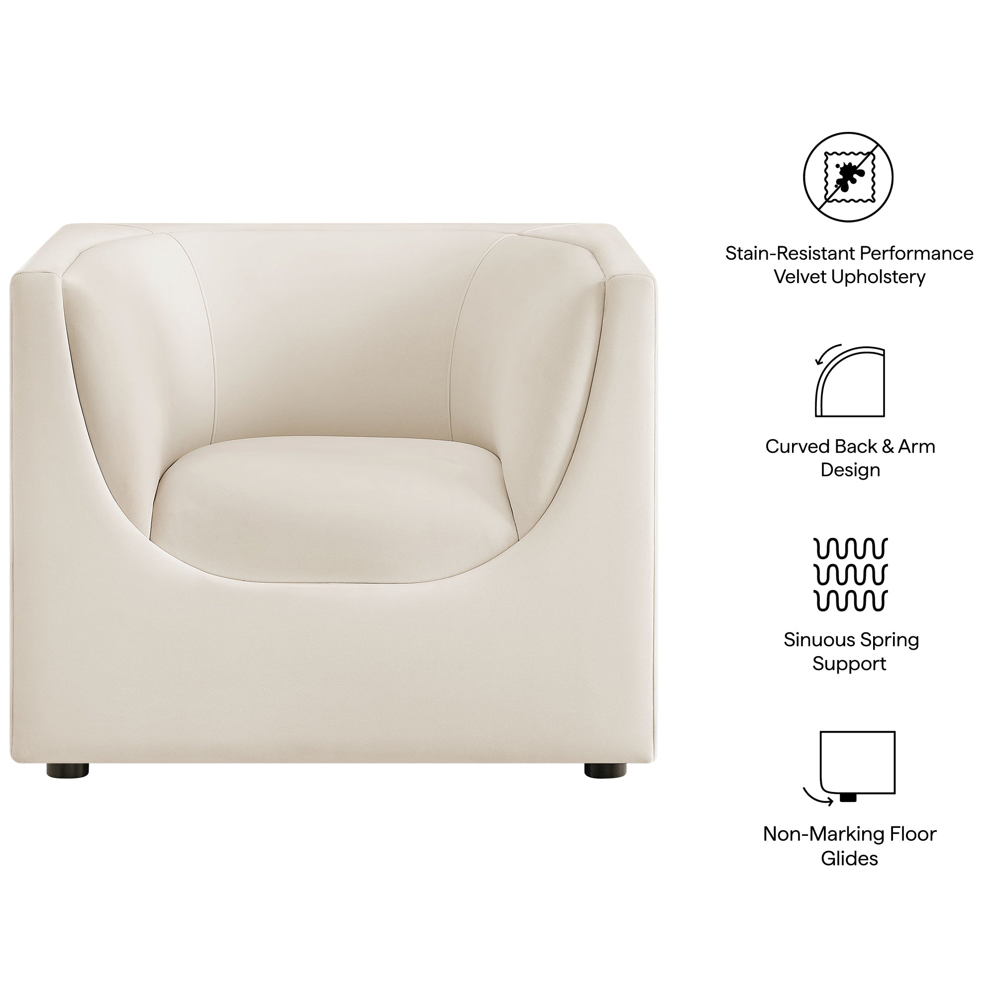 Hilda Curved Back Performance Velvet Armchair - Chocolate Brown