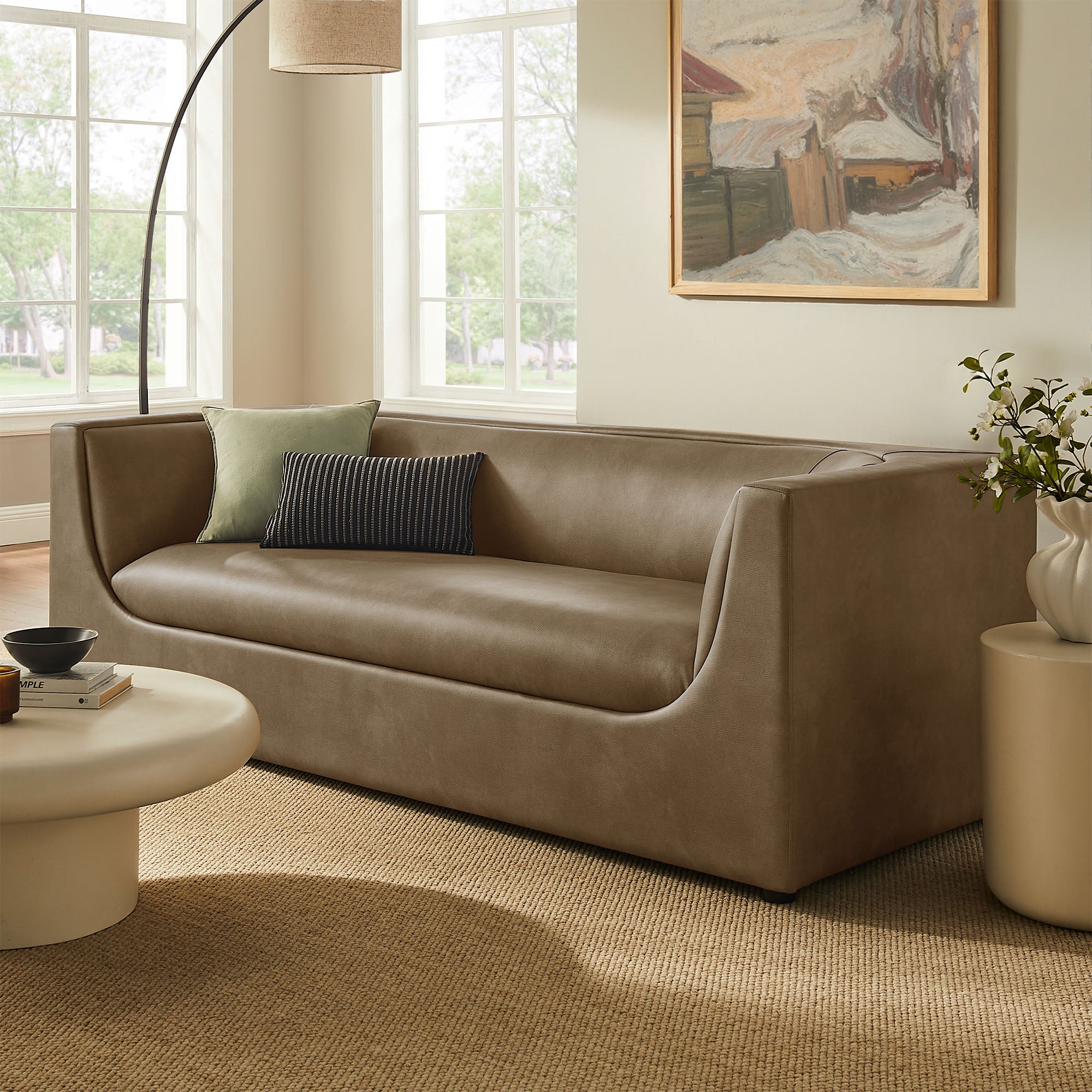 Hilda 86" Curved Back Vegan Leather Sofa