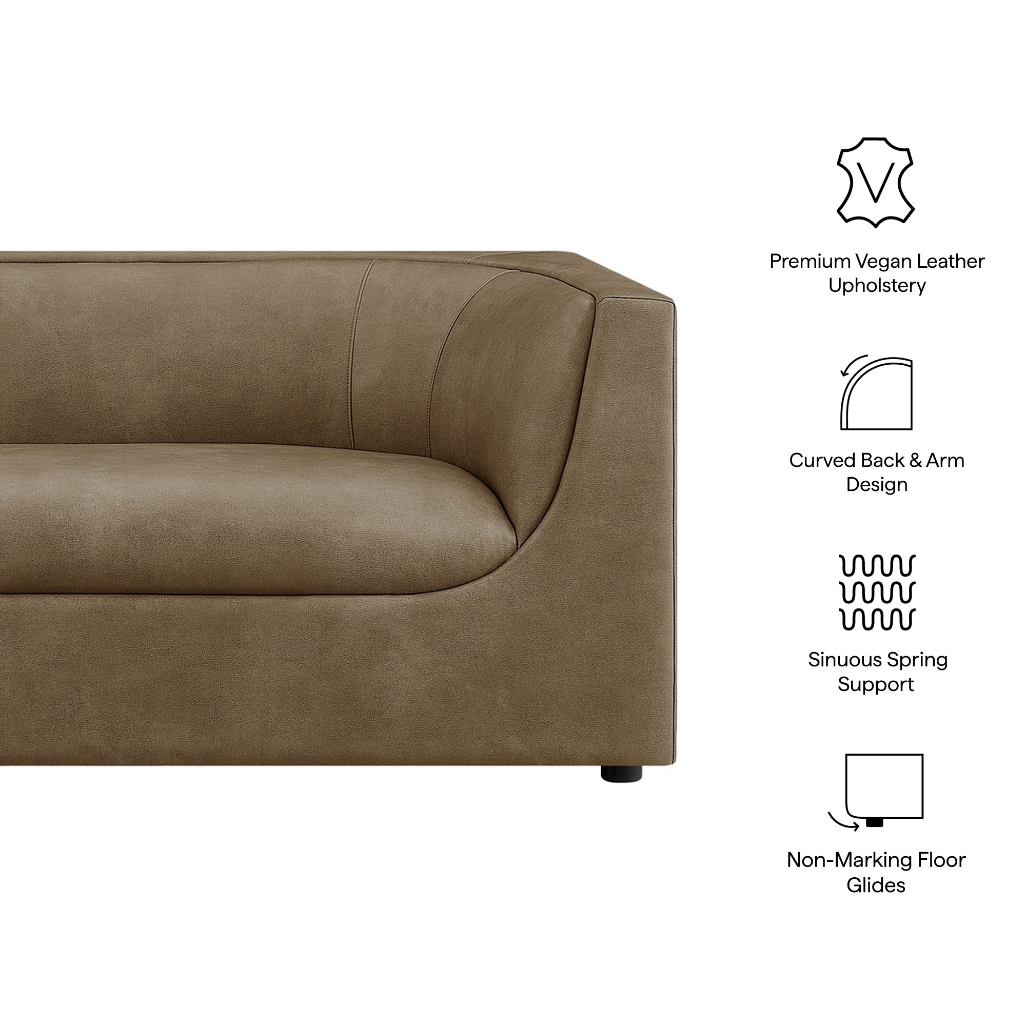 Hilda 86" Curved Back Vegan Leather Sofa - Toast