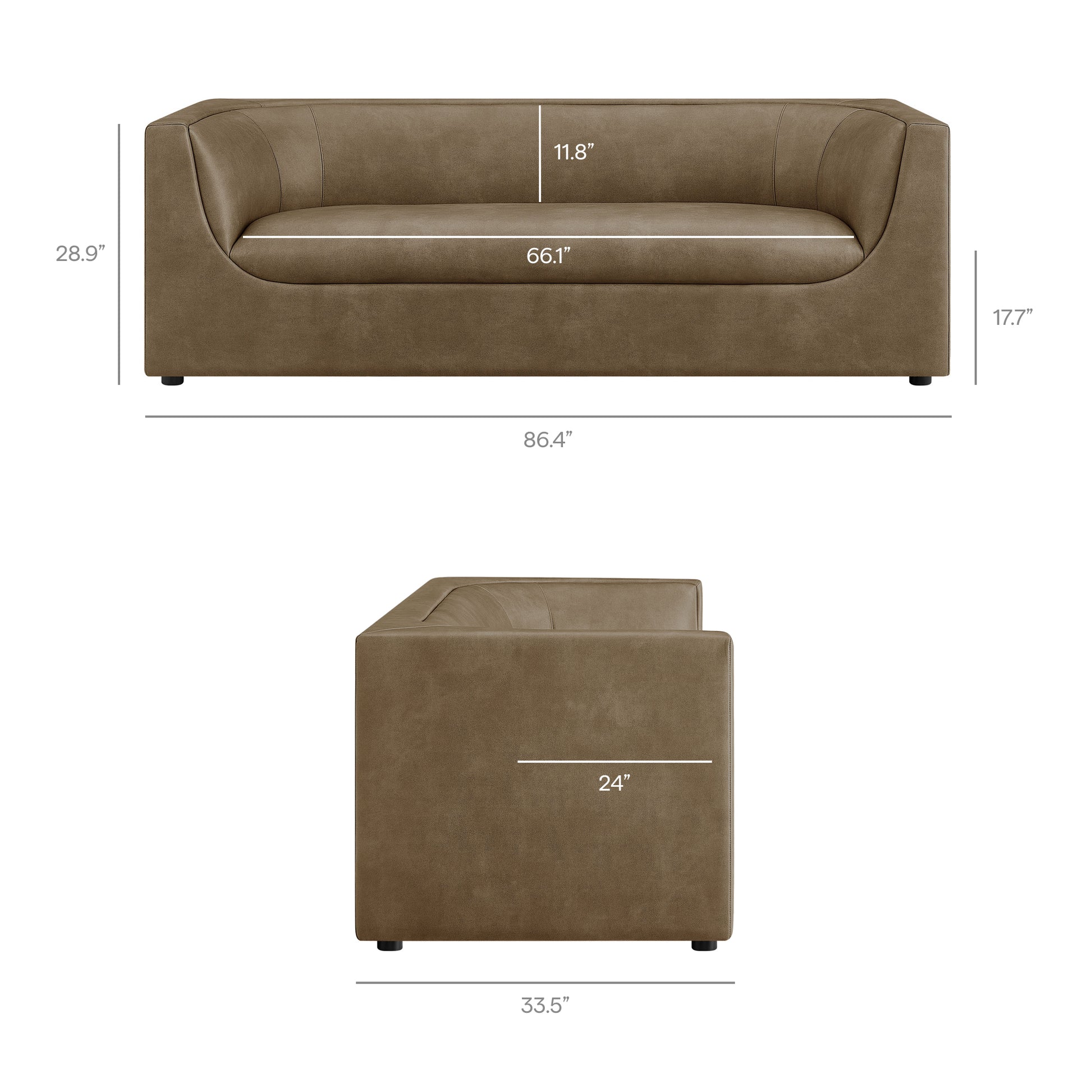 Hilda 86" Curved Back Vegan Leather Sofa