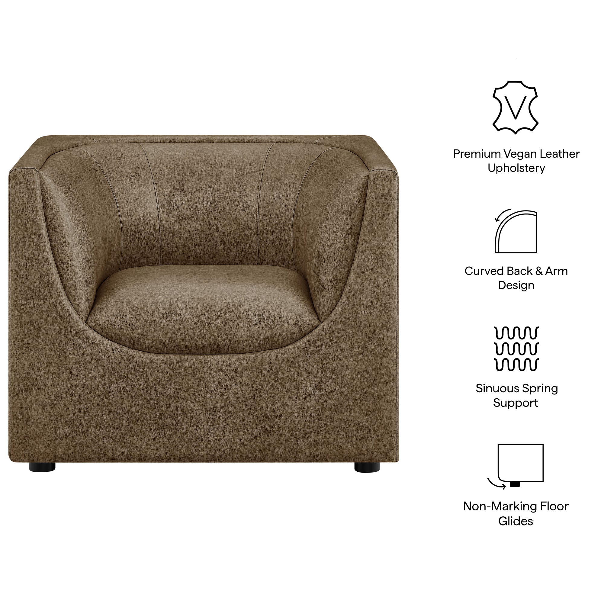 Hilda Curved Back Vegan Leather Armchair - Toast