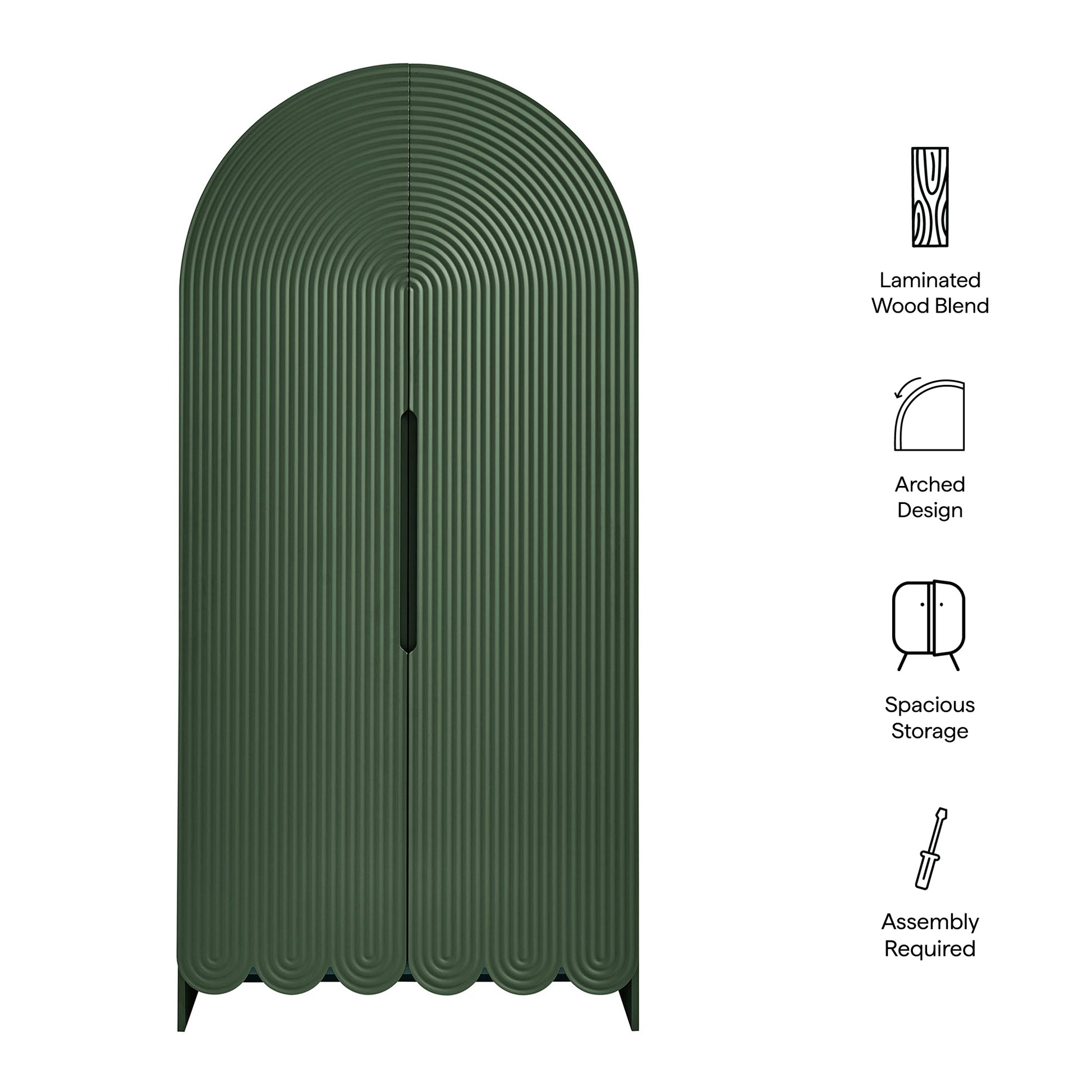 Dahlia 78 Inch Fluted and Scalloped Arched Storage Cabinet - Sage