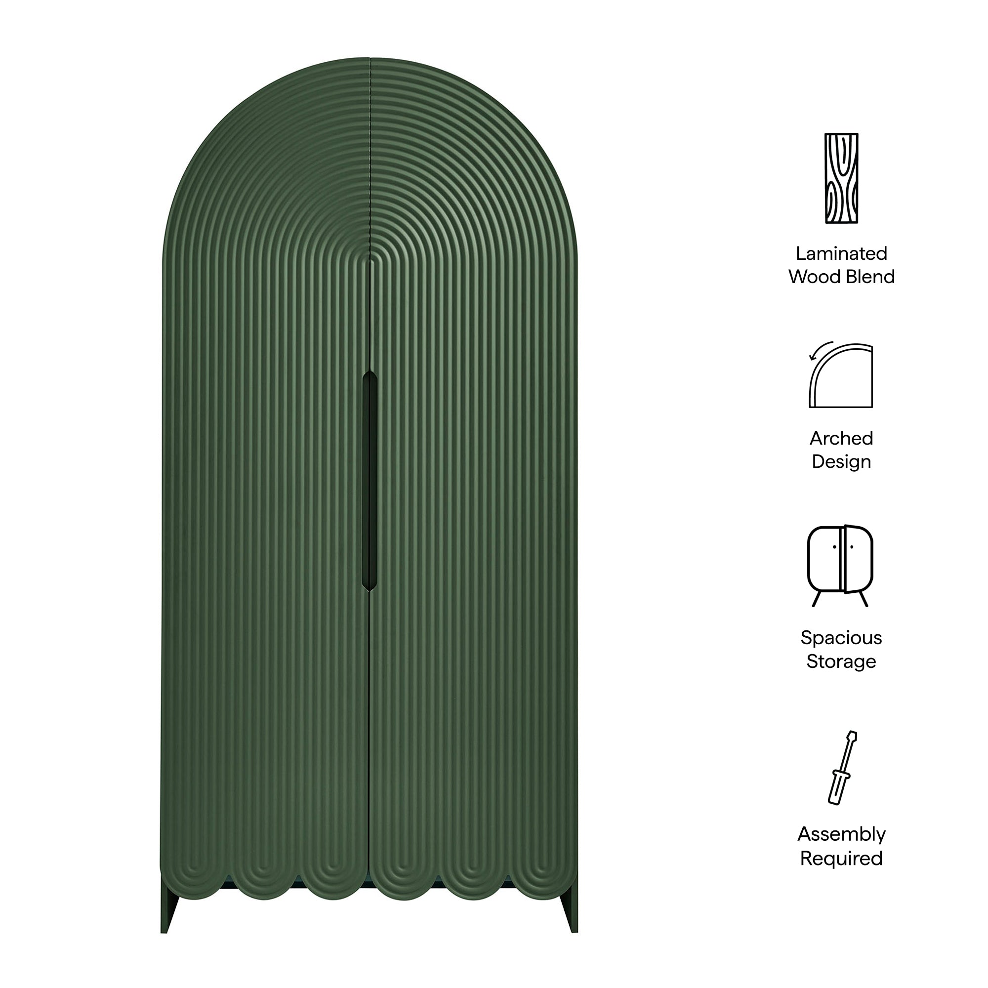 Dahlia 78 Inch Fluted and Scalloped Arched Storage Cabinet - Sage