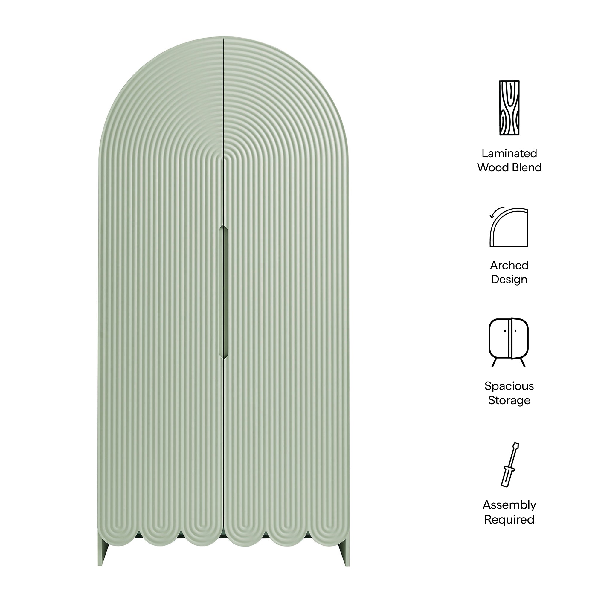 Dahlia 78 Inch Fluted and Scalloped Arched Storage Cabinet
