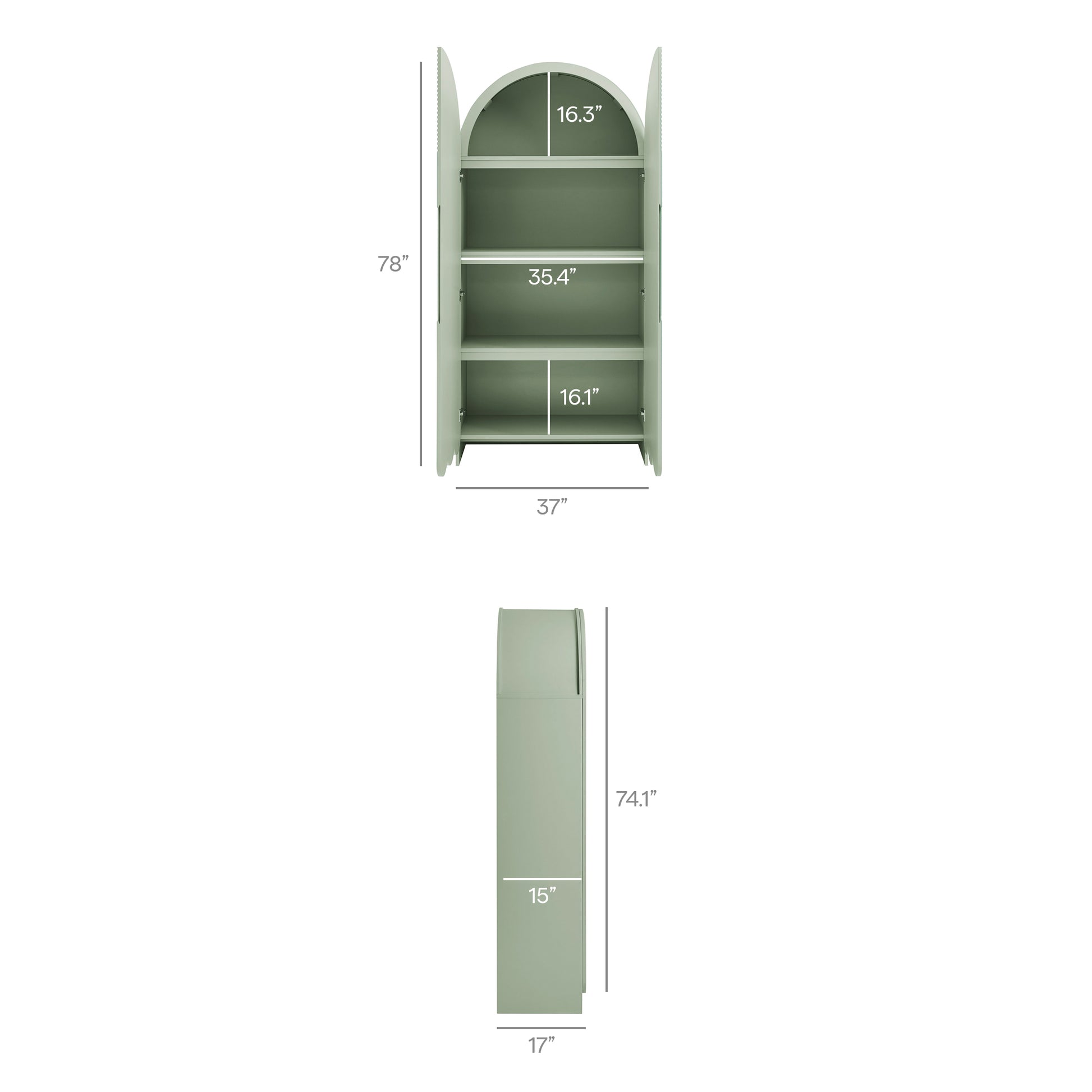 Dahlia 78 Inch Fluted and Scalloped Arched Storage Cabinet