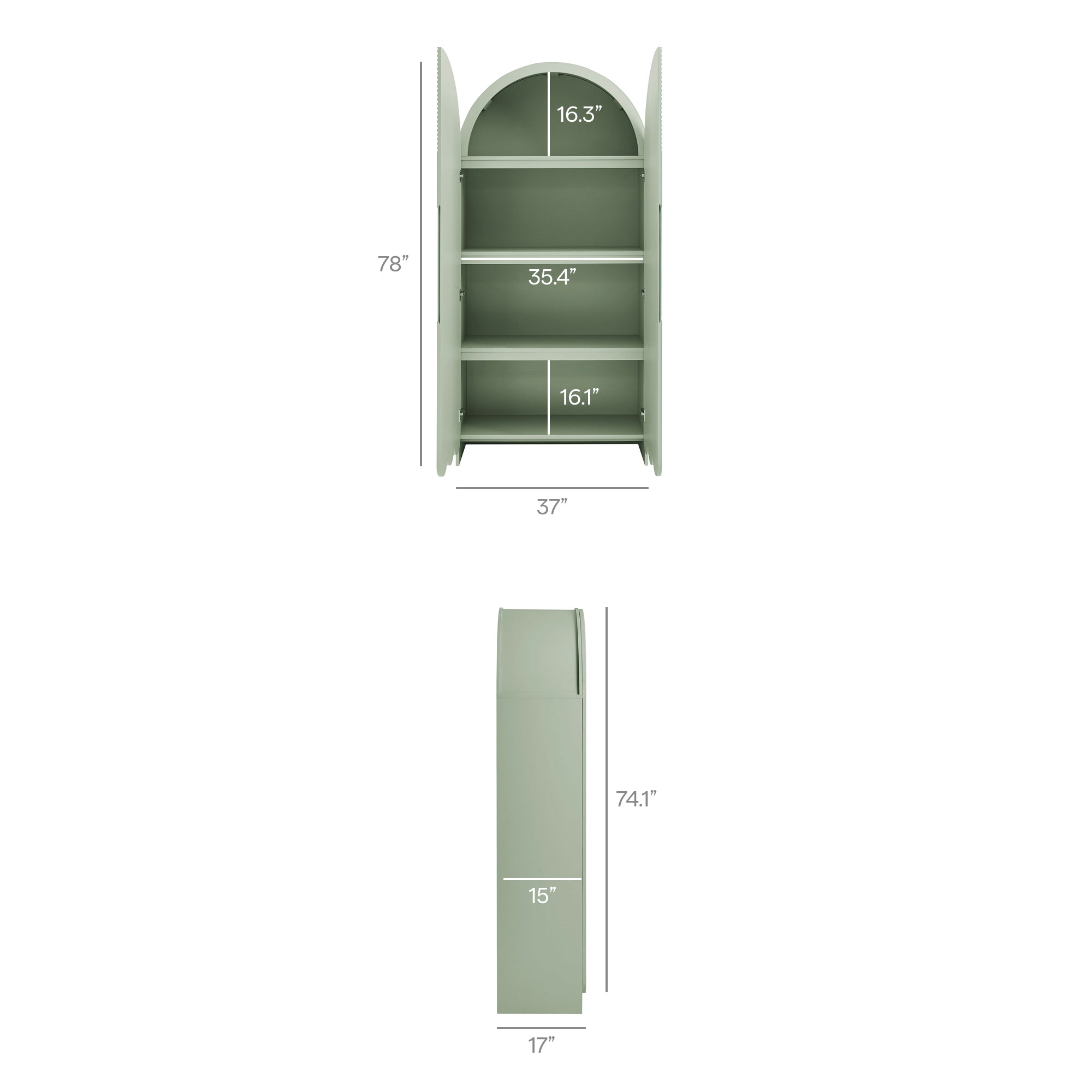 Dahlia 78 Inch Fluted and Scalloped Arched Storage Cabinet