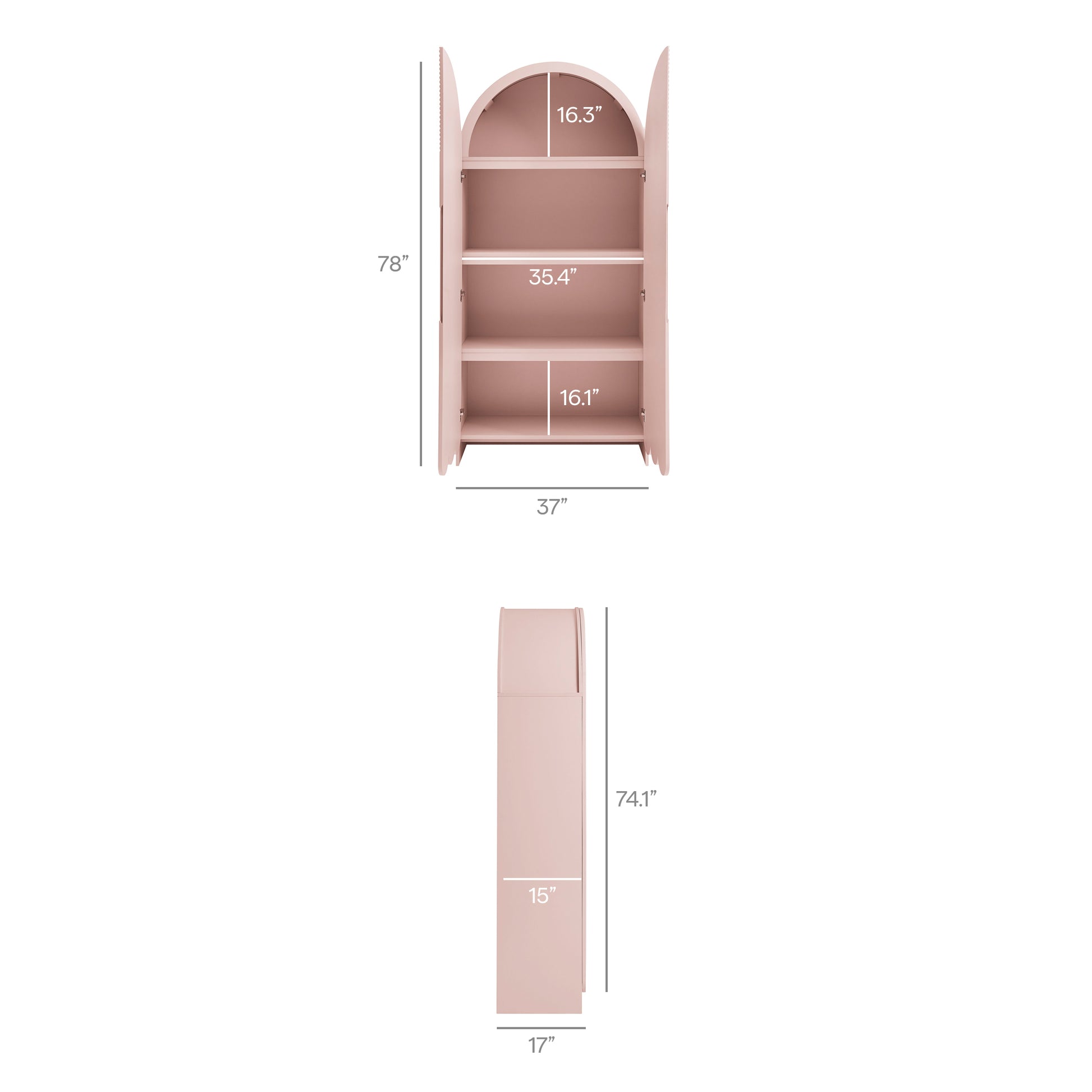 Dahlia 78 Inch Fluted and Scalloped Arched Storage Cabinet