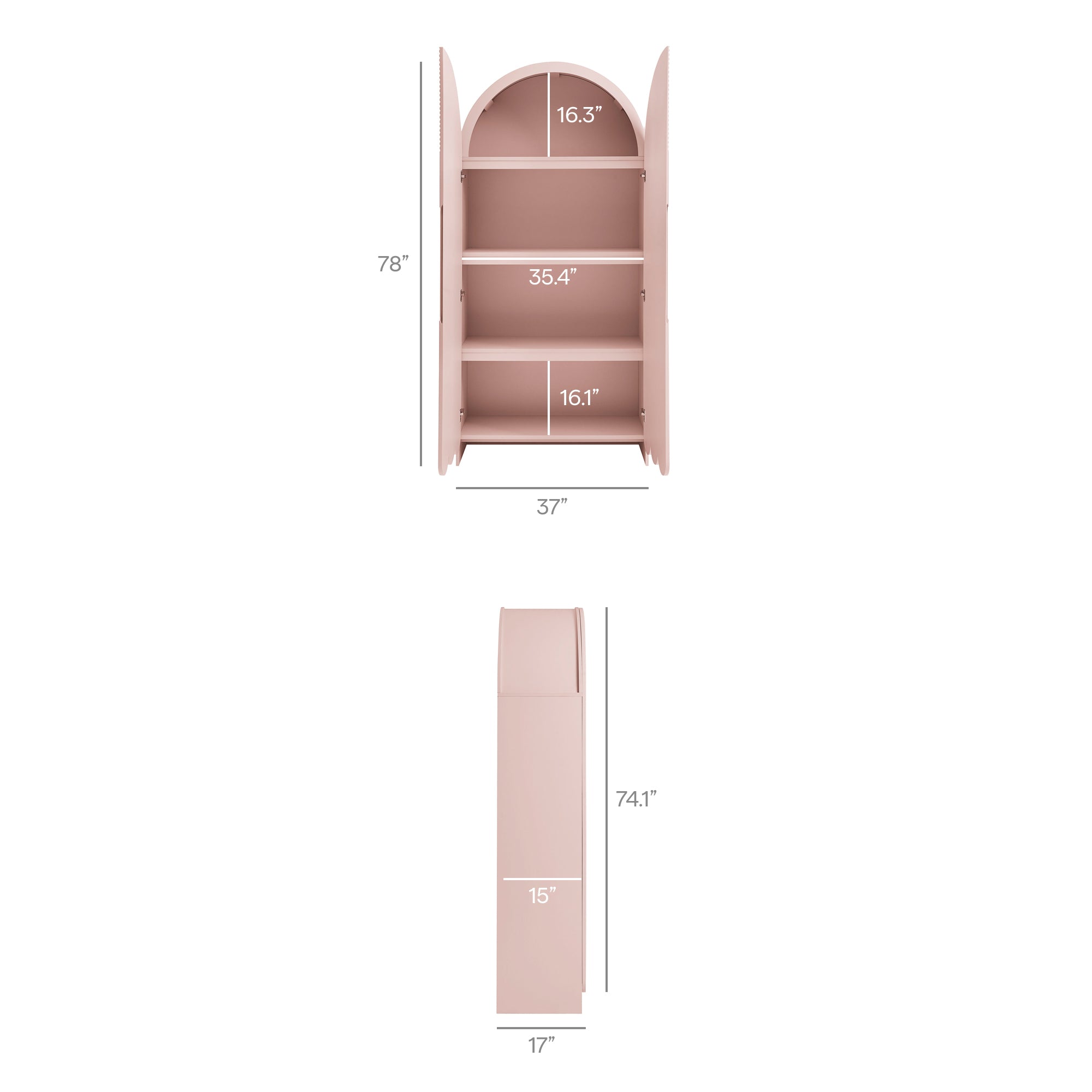 Dahlia 78 Inch Fluted and Scalloped Arched Storage Cabinet