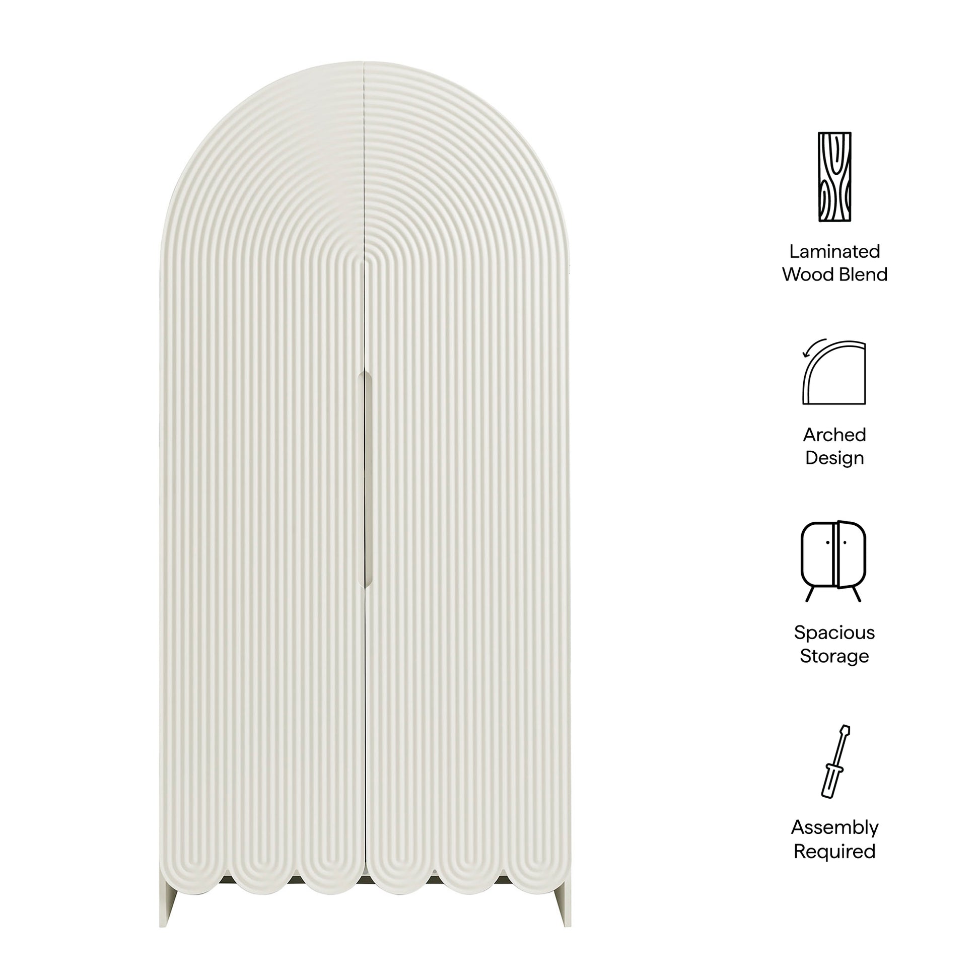Dahlia 78 Inch Fluted and Scalloped Arched Storage Cabinet