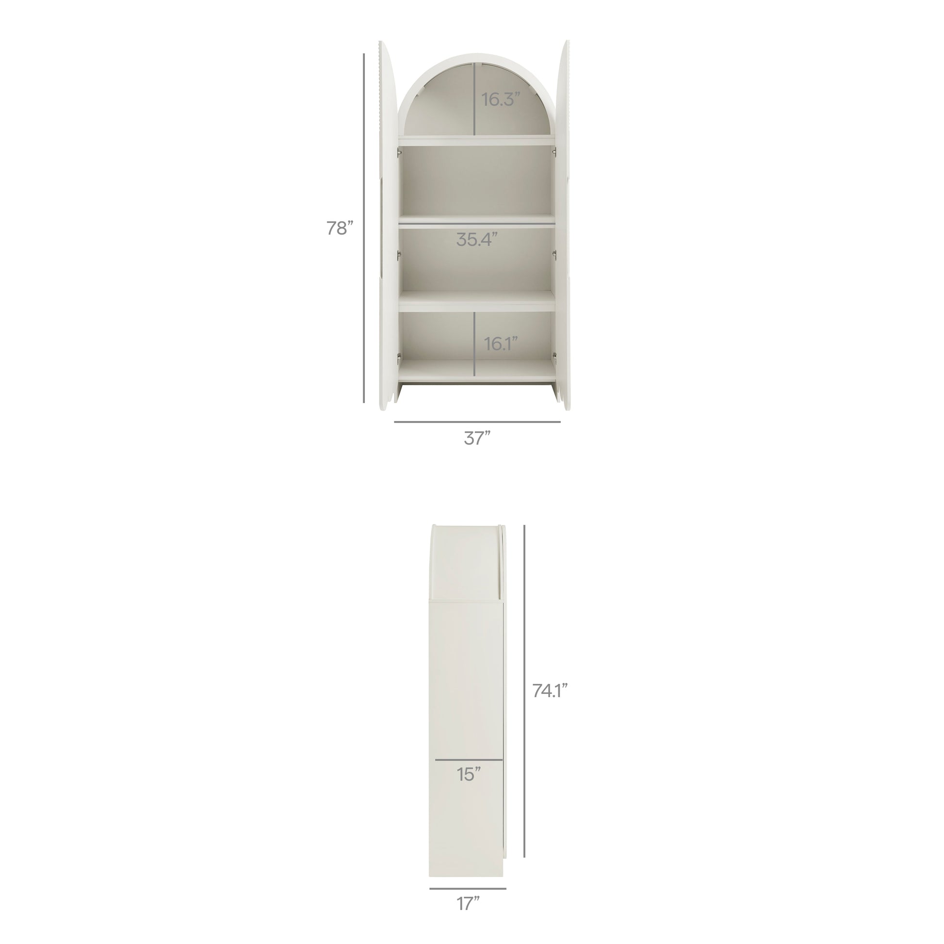 Dahlia 78 Inch Fluted and Scalloped Arched Storage Cabinet