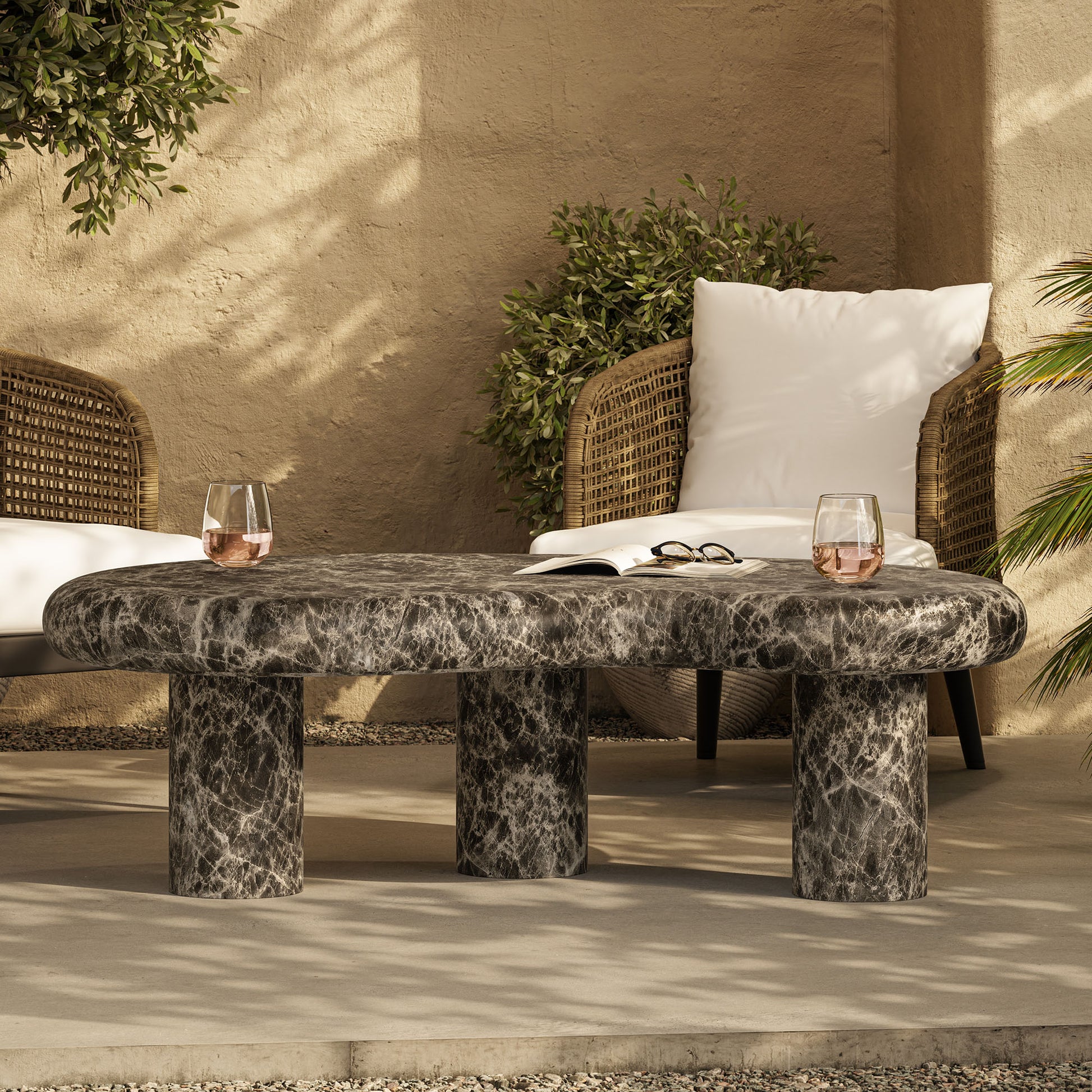 Elowen Outdoor Patio Faux Marble Coffee Table