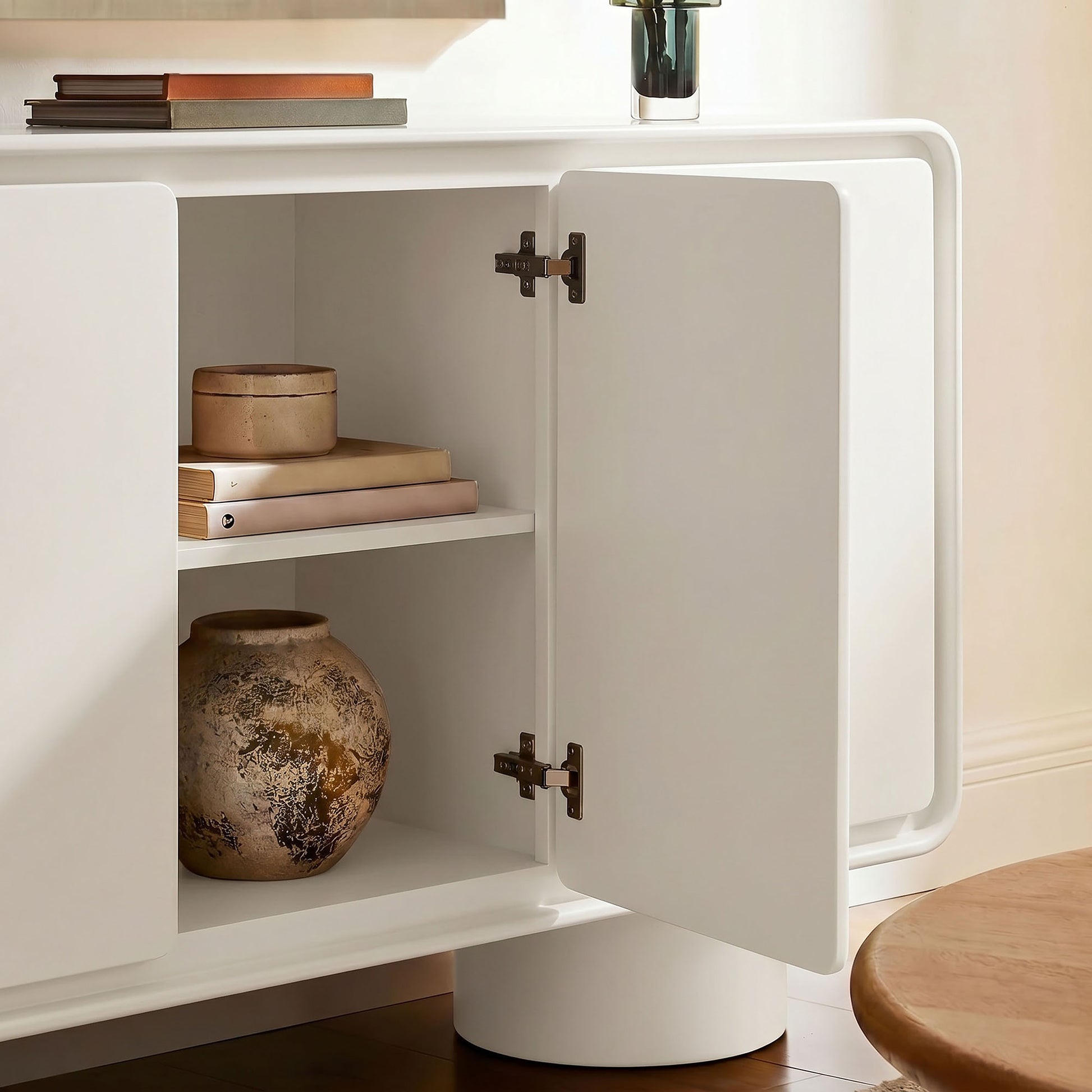 Lumo 3-Door Curved Wood Accent Cabinet