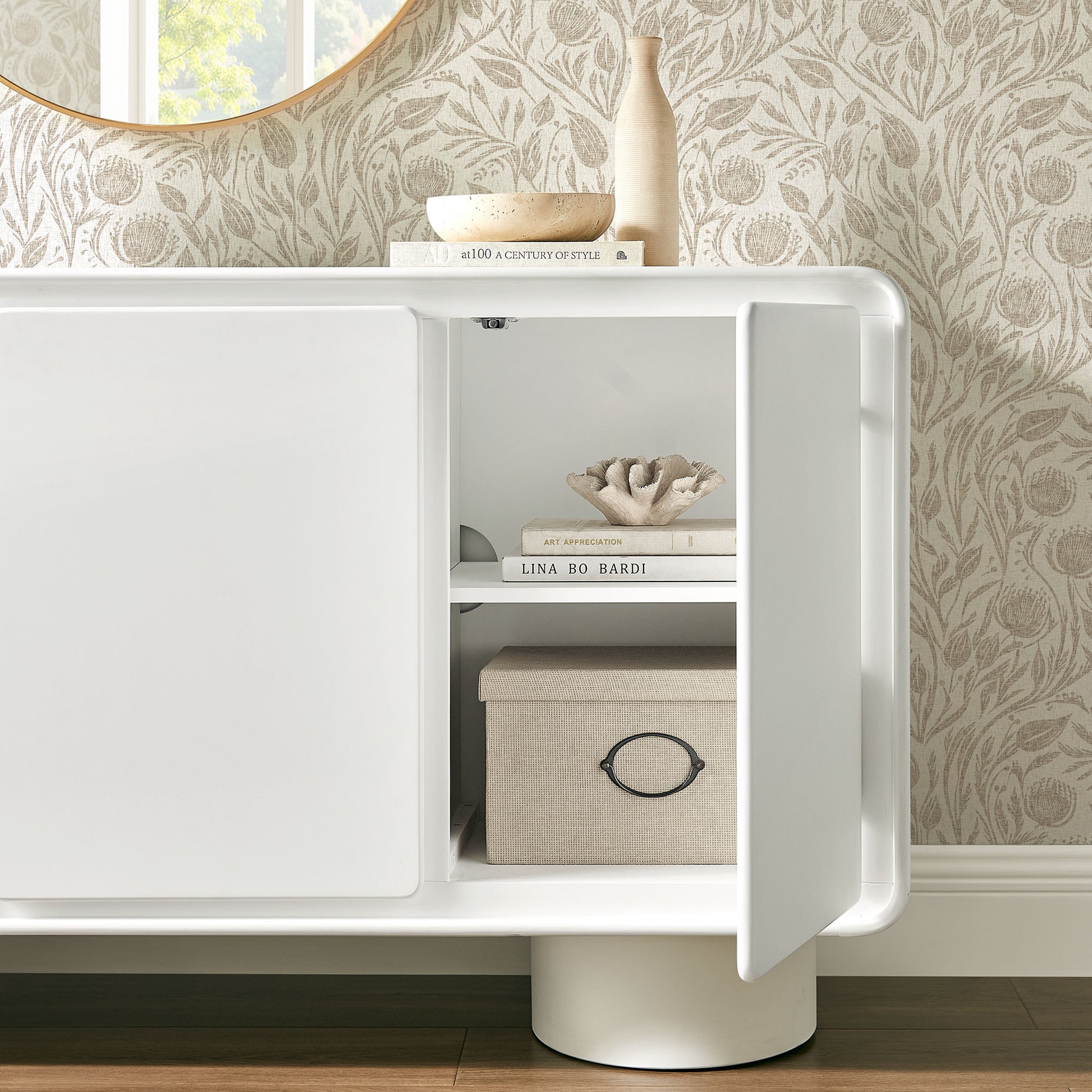 Lumo 3-Door Curved Wood Accent Cabinet