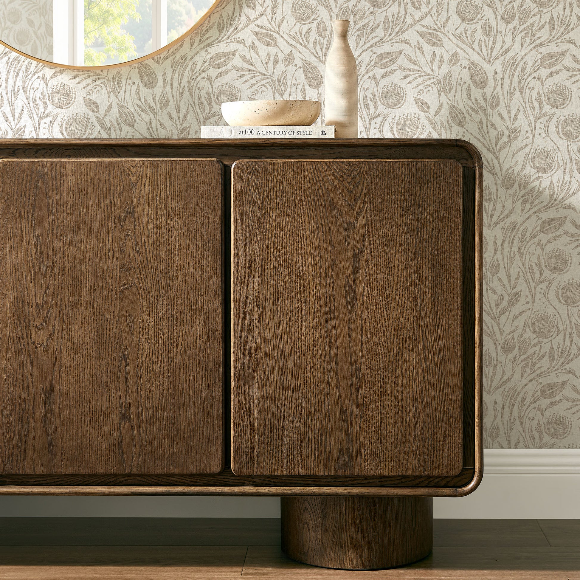 Lumo 3-Door Curved Wood Accent Cabinet