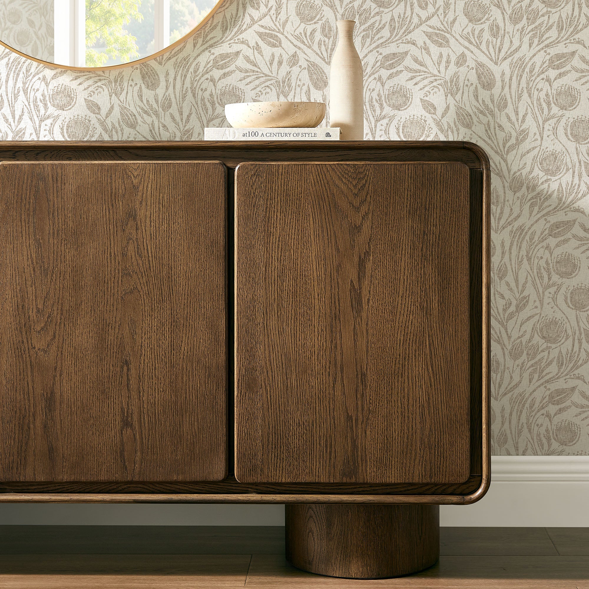 Lumo 3-Door Curved Wood Accent Cabinet