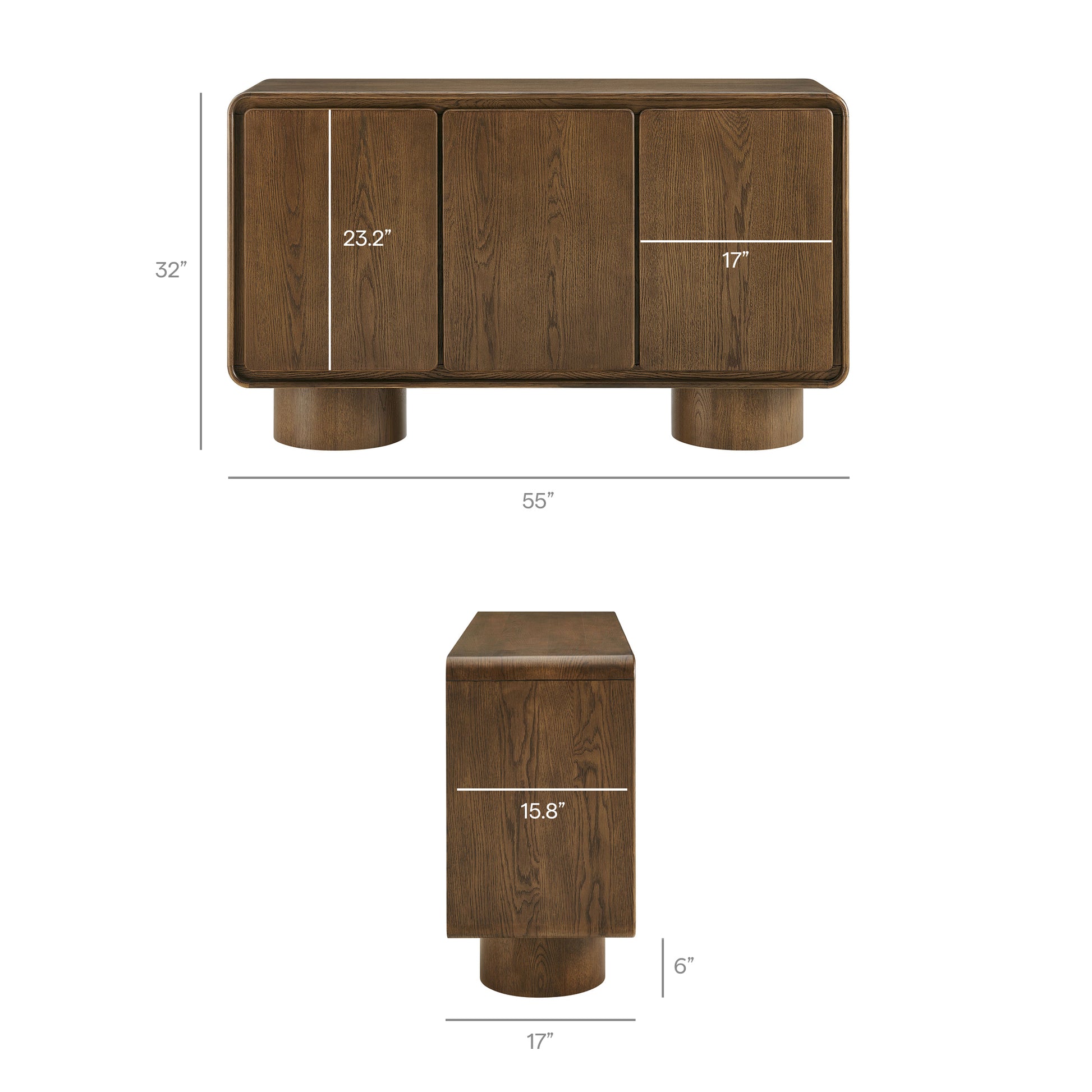 Lumo 3-Door Curved Wood Accent Cabinet