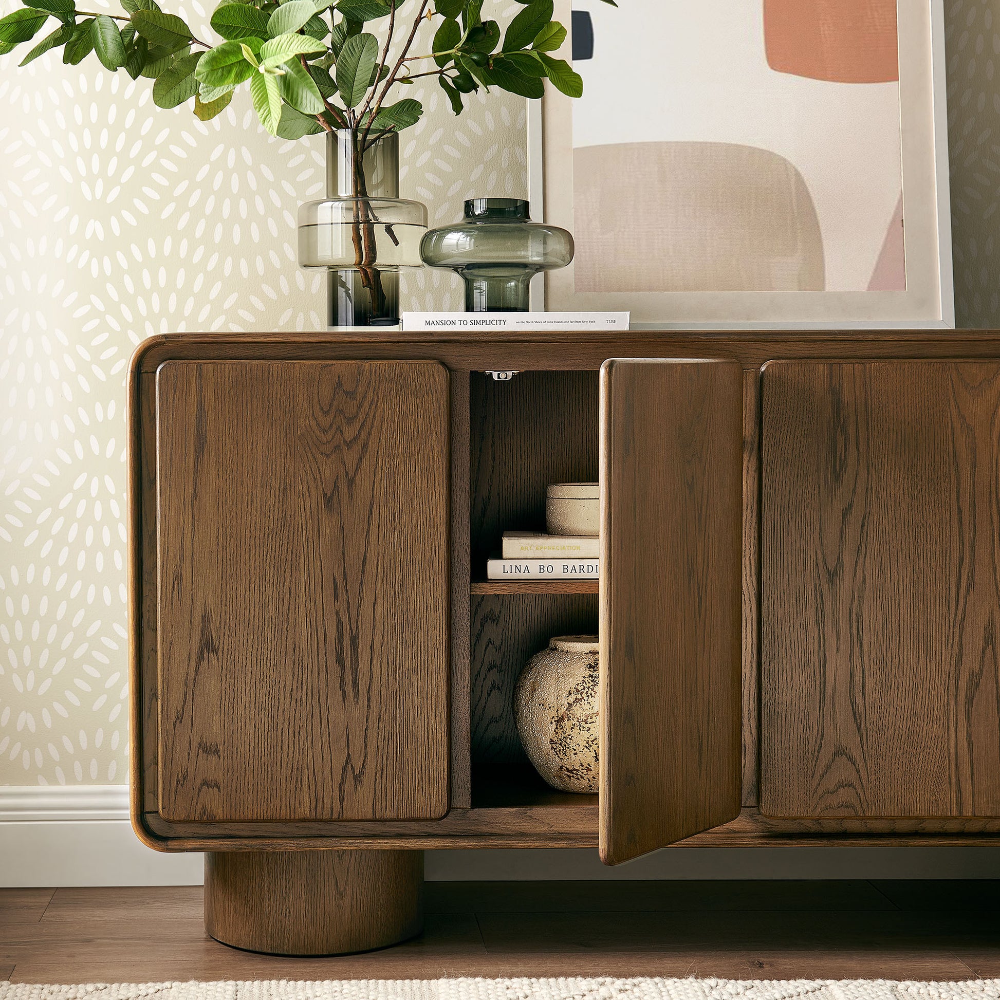 Lumo 4-Door Curved Wood Accent Cabinet