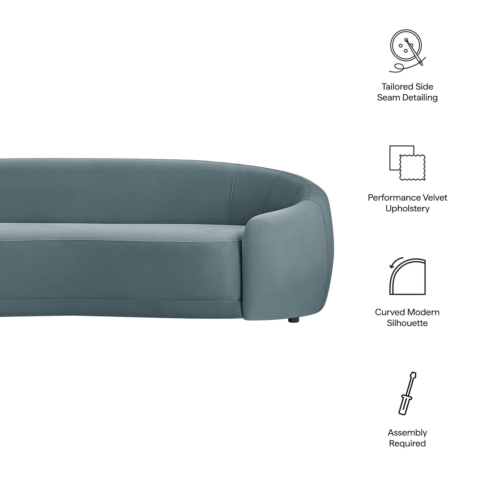 Contessa Curved Performance Velvet Sofa - Chocolate Brown