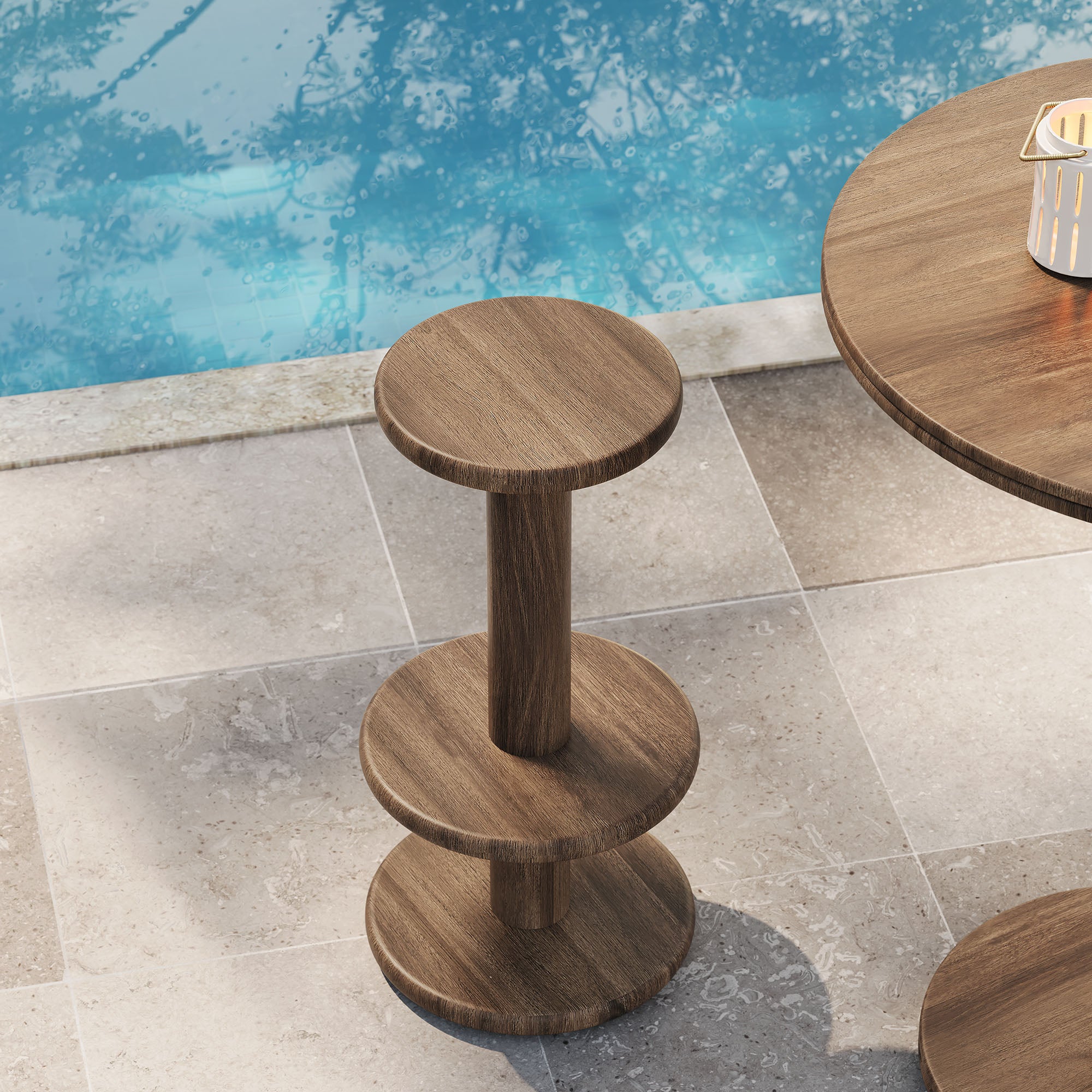 Neo 15 Inch Round Indoor - Outdoor Patio Wood Bar Stools
