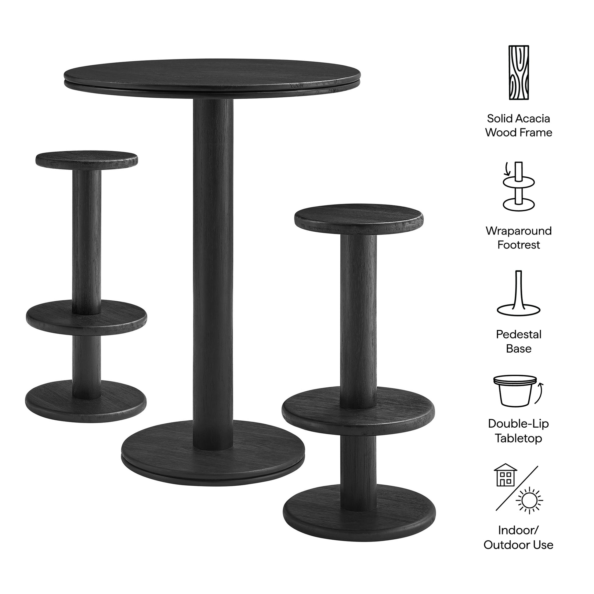 Neo 3-Piece Round Indoor - Outdoor Patio Wood Bar Table And Stool Set - Cocoa Brown