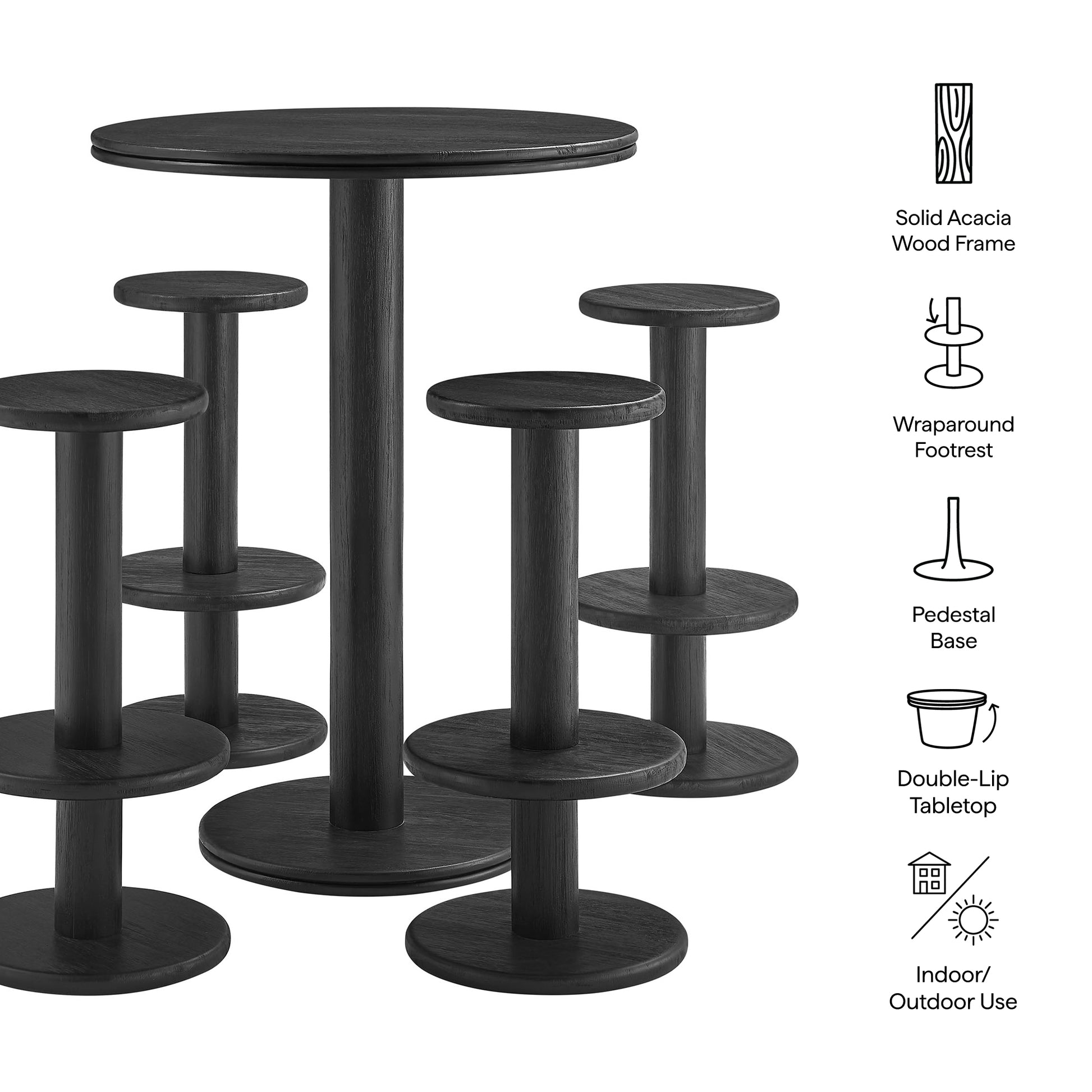 Neo 5-Piece Round Indoor - Outdoor Round Patio Bar Table And Stool Set - Cocoa Brown