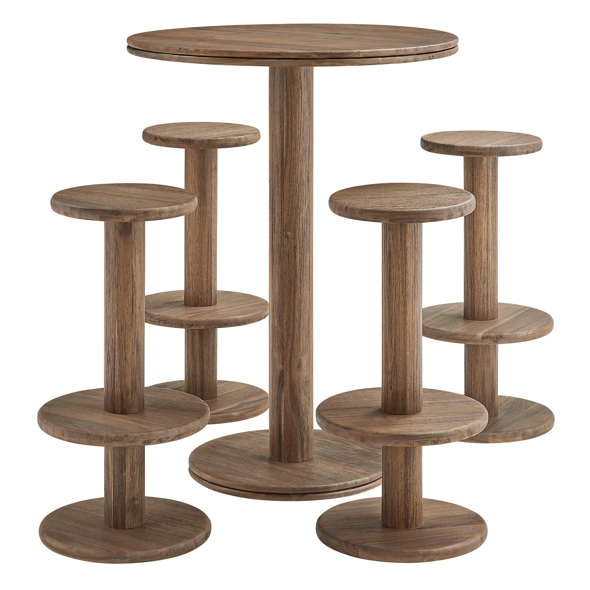 Neo 5-Piece Round Indoor - Outdoor Round Patio Bar Table And Stool Set