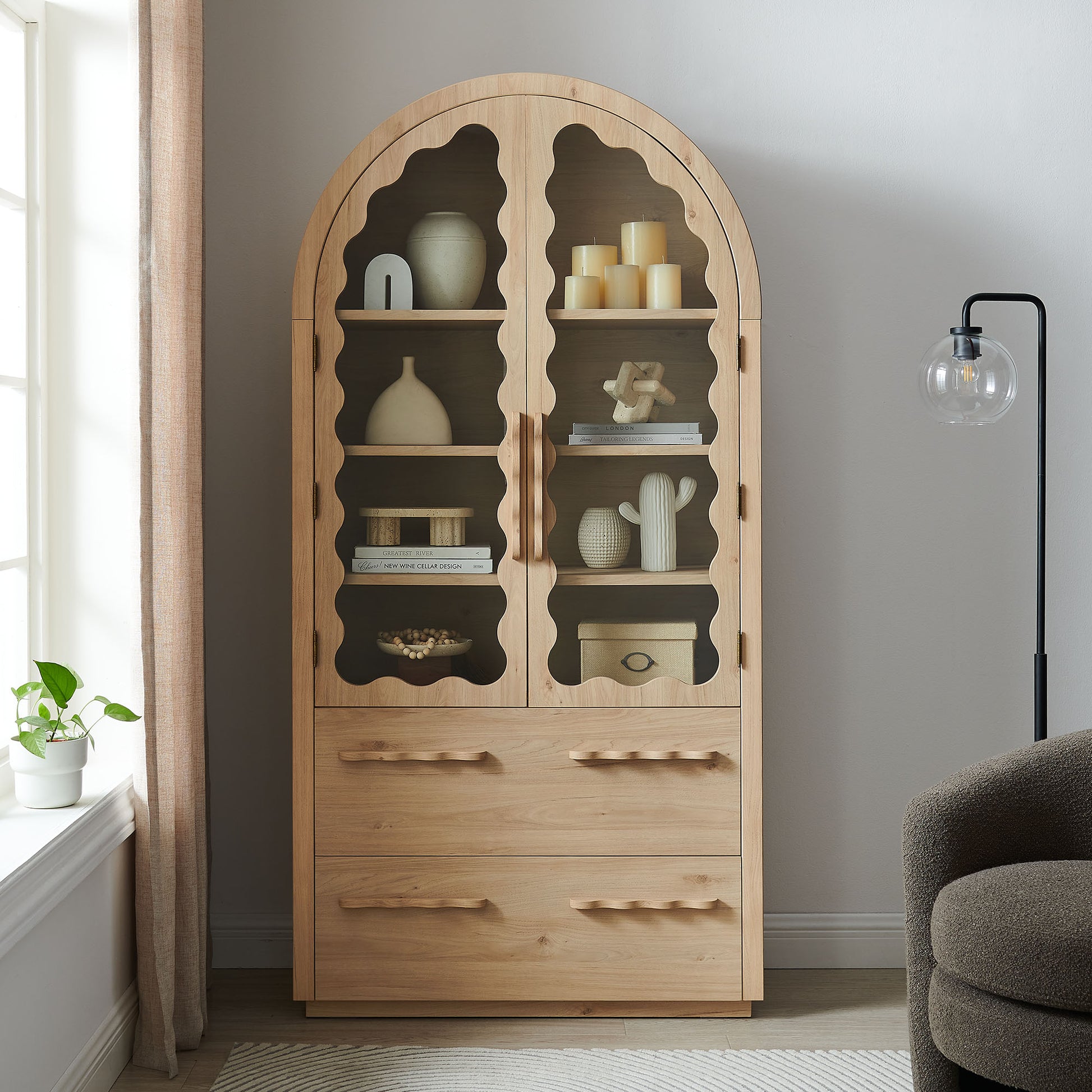 Rory 76 Inch Arched Kitchen Pantry Cabinet