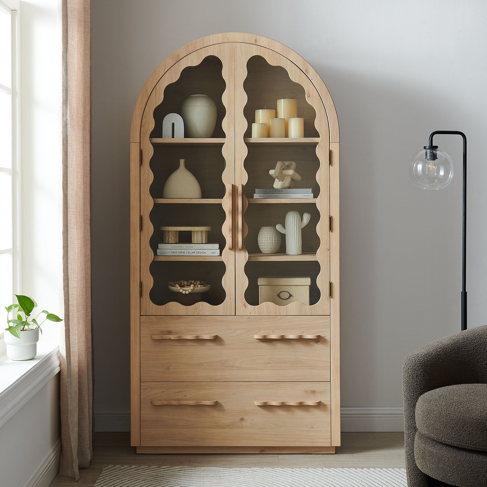 Rory 76 Inch Arched Kitchen Pantry Cabinet
