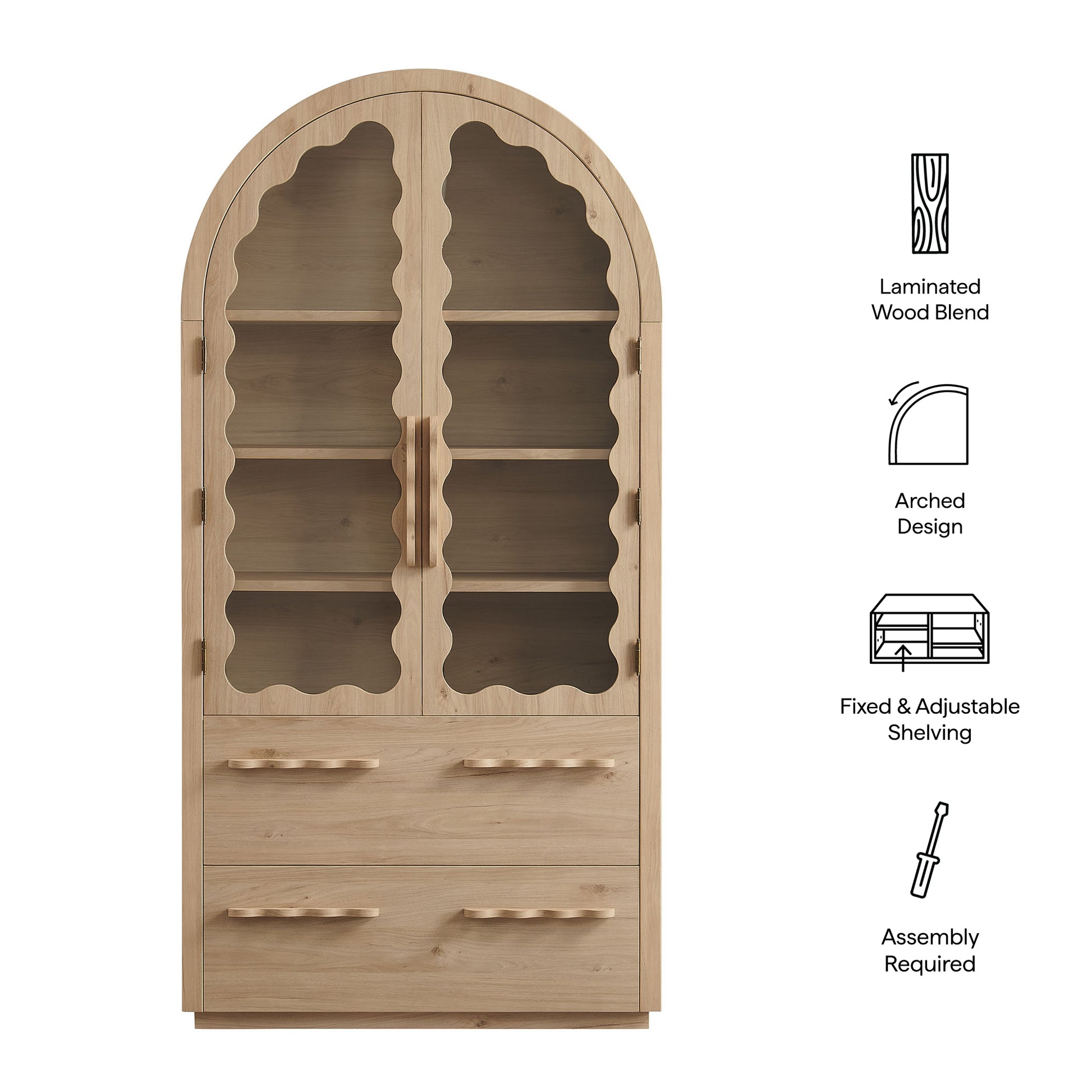 Rory 76 Inch Arched Kitchen Pantry Cabinet - Walnut