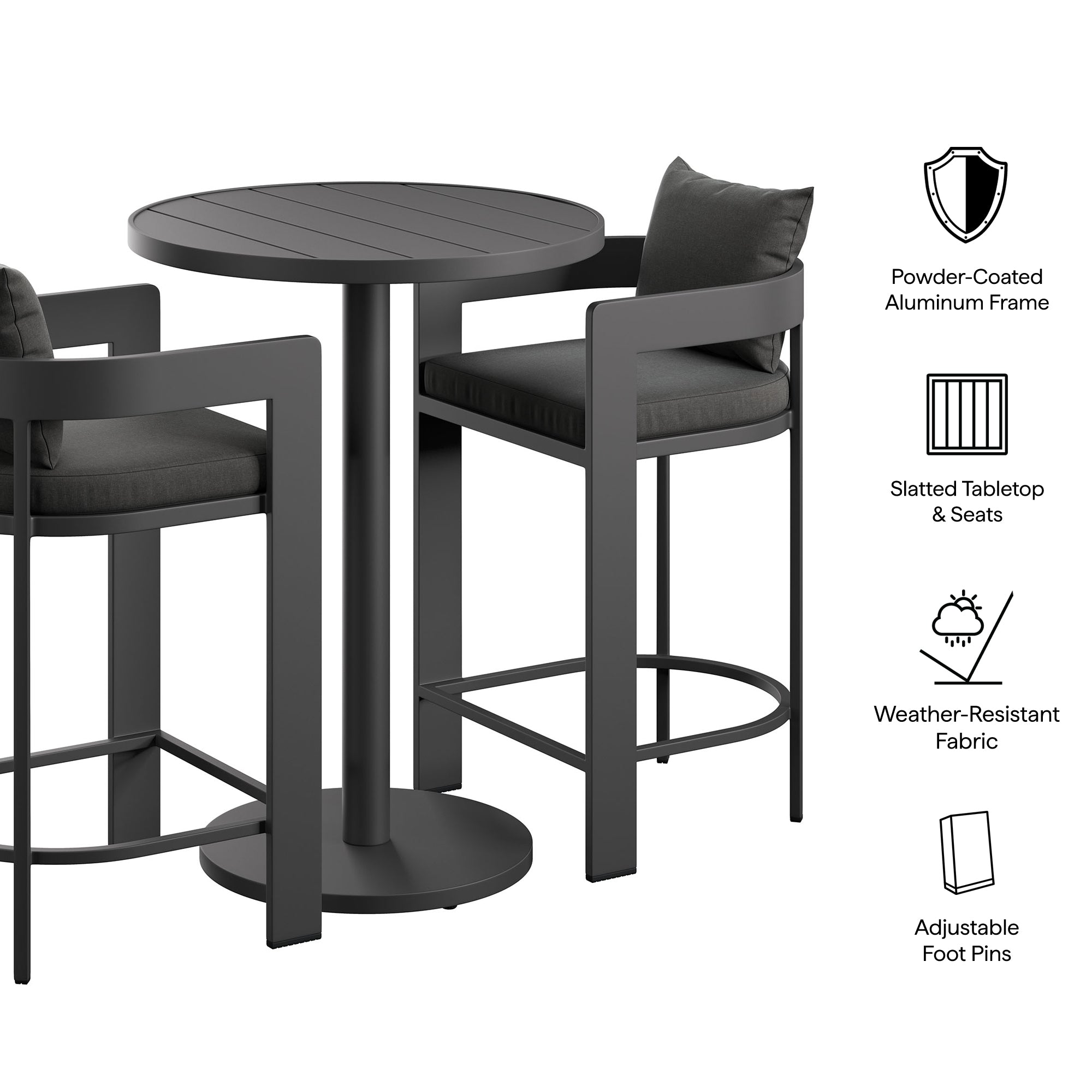 Tahoe 3-Piece Outdoor Aluminum Bar Set - Gray