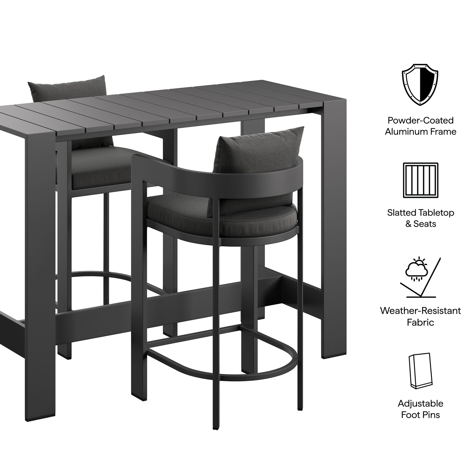 Tahoe 3-Piece Outdoor Aluminum Bar Table Set - Gray