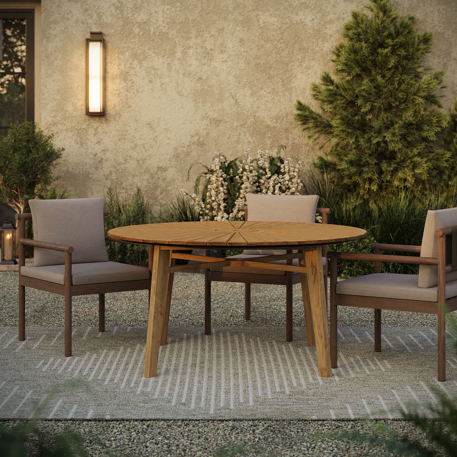 Cielo 59" Sunburst Outdoor Teak Dining Table