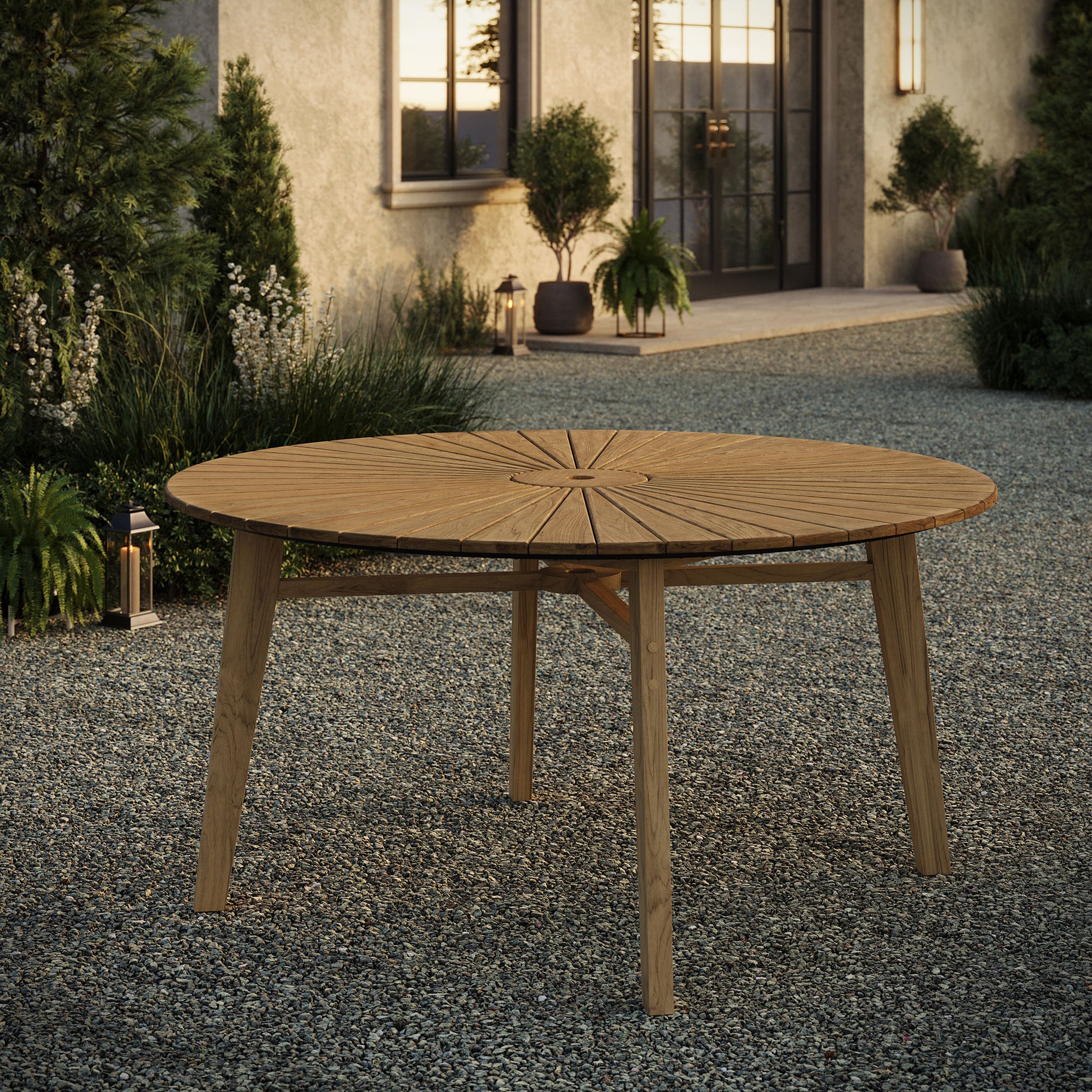 Cielo 59" Sunburst Outdoor Teak Dining Table