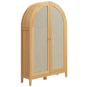 Calista 63 Inch Arched Storage Cabinet With Folding Desk - Oak