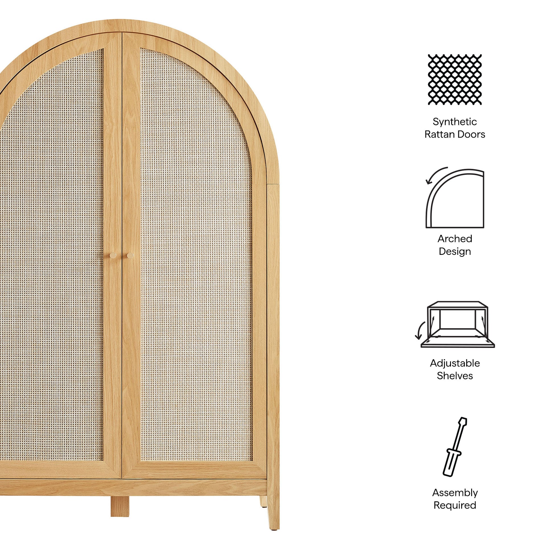 Calista 63 Inch Arched Storage Cabinet With Folding Desk - Walnut