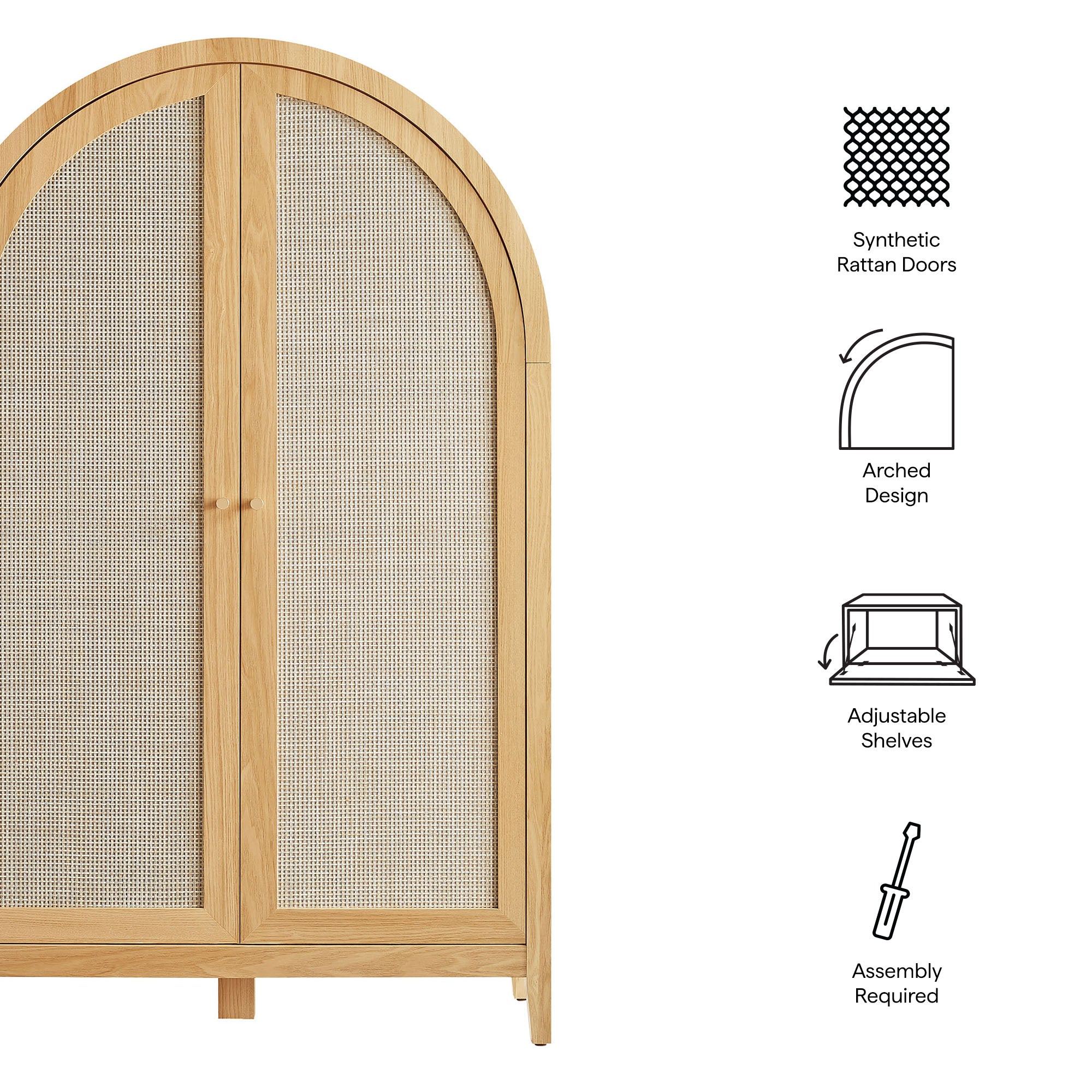 Calista 63 Inch Arched Storage Cabinet With Folding Desk - Walnut