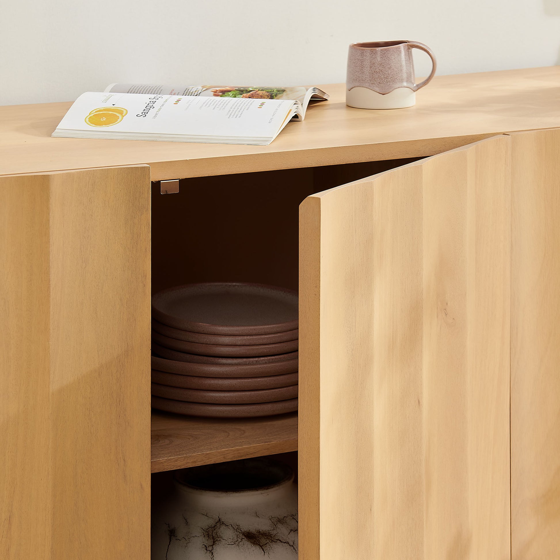 Sorren 72 Inch Scalloped Wood 4-Door Sideboard