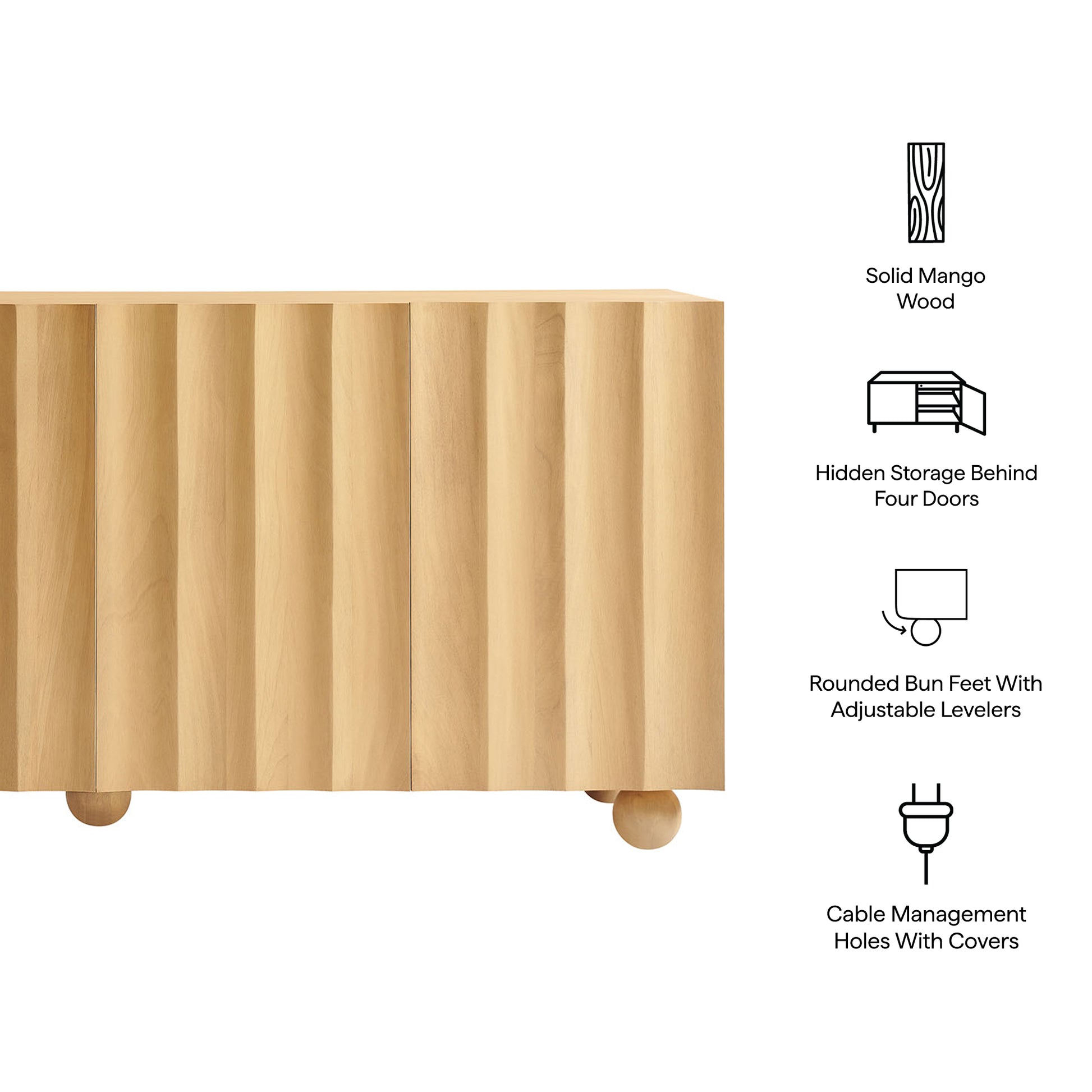 Sorren 72 Inch Scalloped Wood 4-Door Sideboard