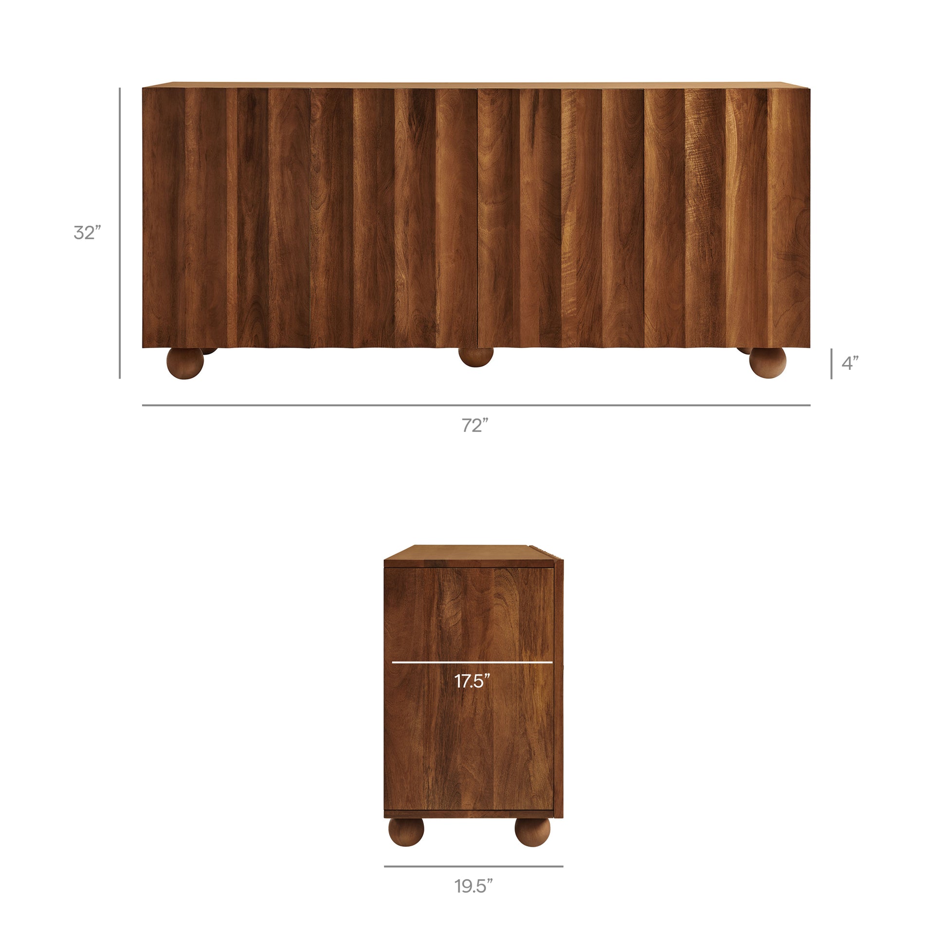 Sorren 72 Inch Scalloped Wood 4-Door Sideboard
